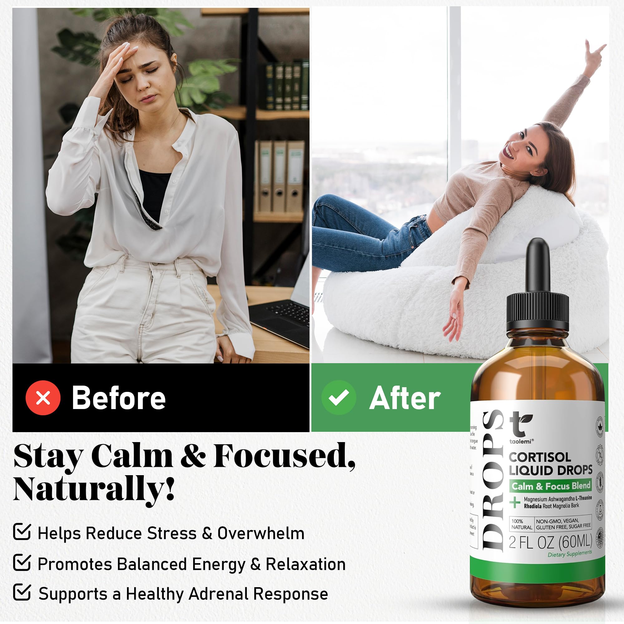 Cortisol Manager Drops with Magnesium & Ashwagandha - Advanced Liquid Blend for Relaxation, Supports Restful Sleep, Fast-Absorbing Liquid, Non-GMO, 2 Fl Oz taolemi Au supplements