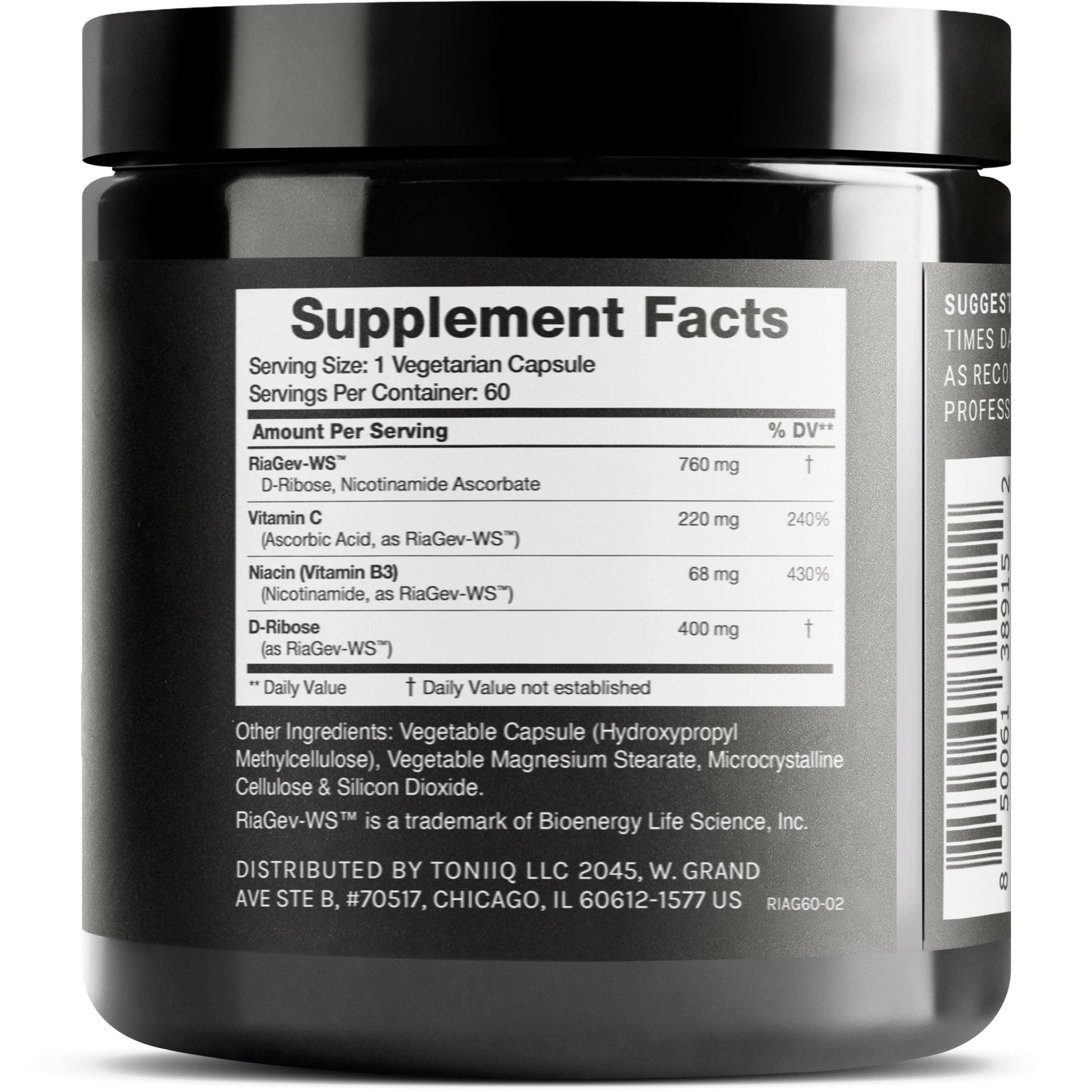 Toniiq Ultra High Potency 1400mg NAD Supplement - NAD+ Nicotinamide B3 Blend with D-Ribose, Niacin -with RiaGev - 3rd Party Tested Toniiq buy supplements Au