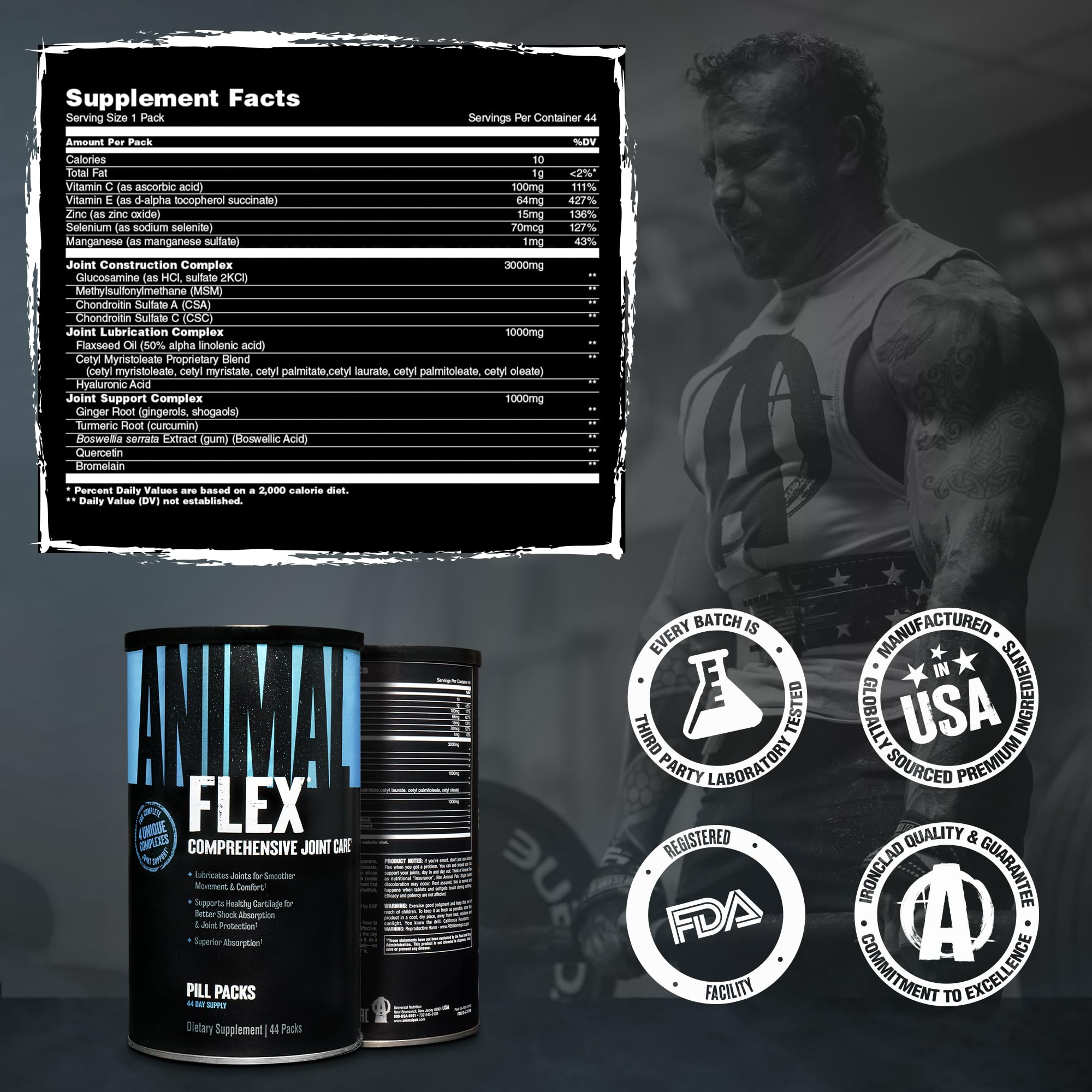 Animal Flex - Glucosamine Chondroitin Joint Supplement for Women and Men Discomfort with Turmeric, MSM, Boswellia for Cartilage, Joint Health, Muscles, Back, Knees, Shoulder, and Hip, 44 Packs Animal Au supplements