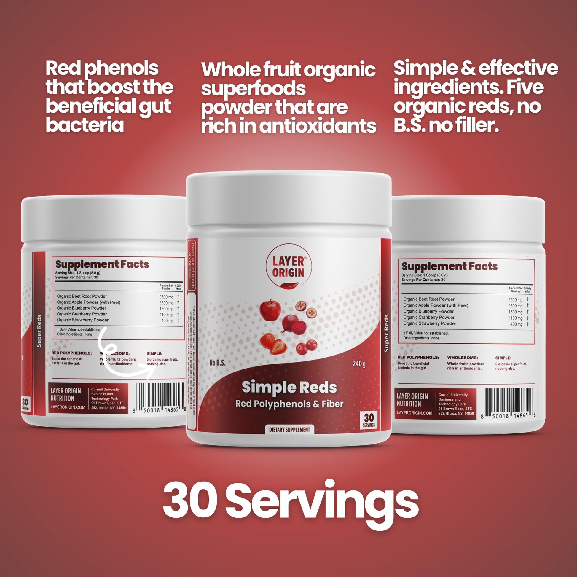Layer Origin Simple Reds - Organic Red Polyphenols Whole Fruit Powder | Five Real Whole Fruits | 30 Servings Layer Origin Au supplements