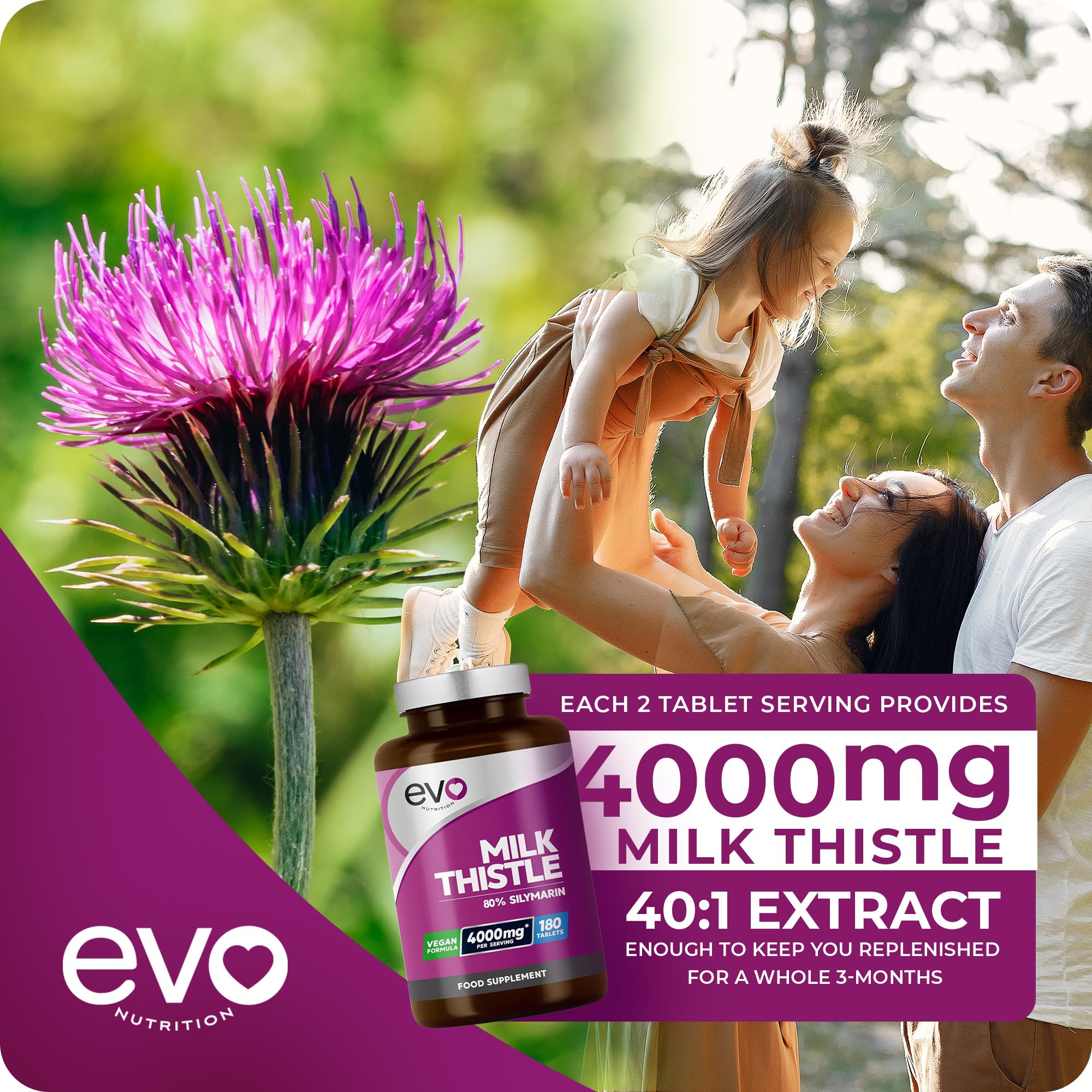 Milk Thistle Tablets 4000mg | 80% Silymarin | 180 Tablets | High Strength Vegan Supple EVO NUTRITION Au supplements