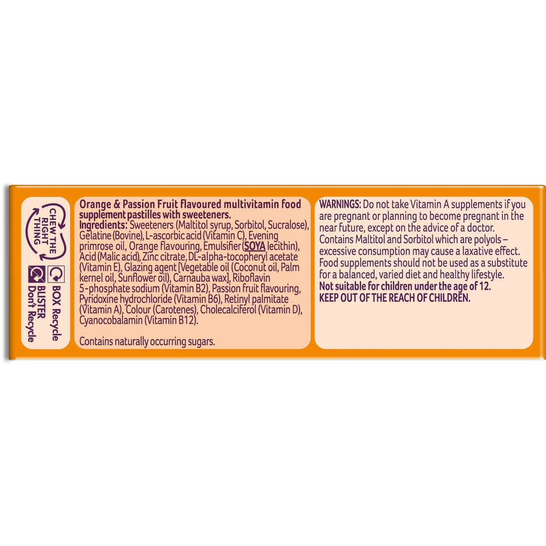 Bassetts Vitamins 12-18 EPO Orange & Passion Fruit 30's, 94.2 g, Orange and passionfruit Bassetts Vitamins uk supplements