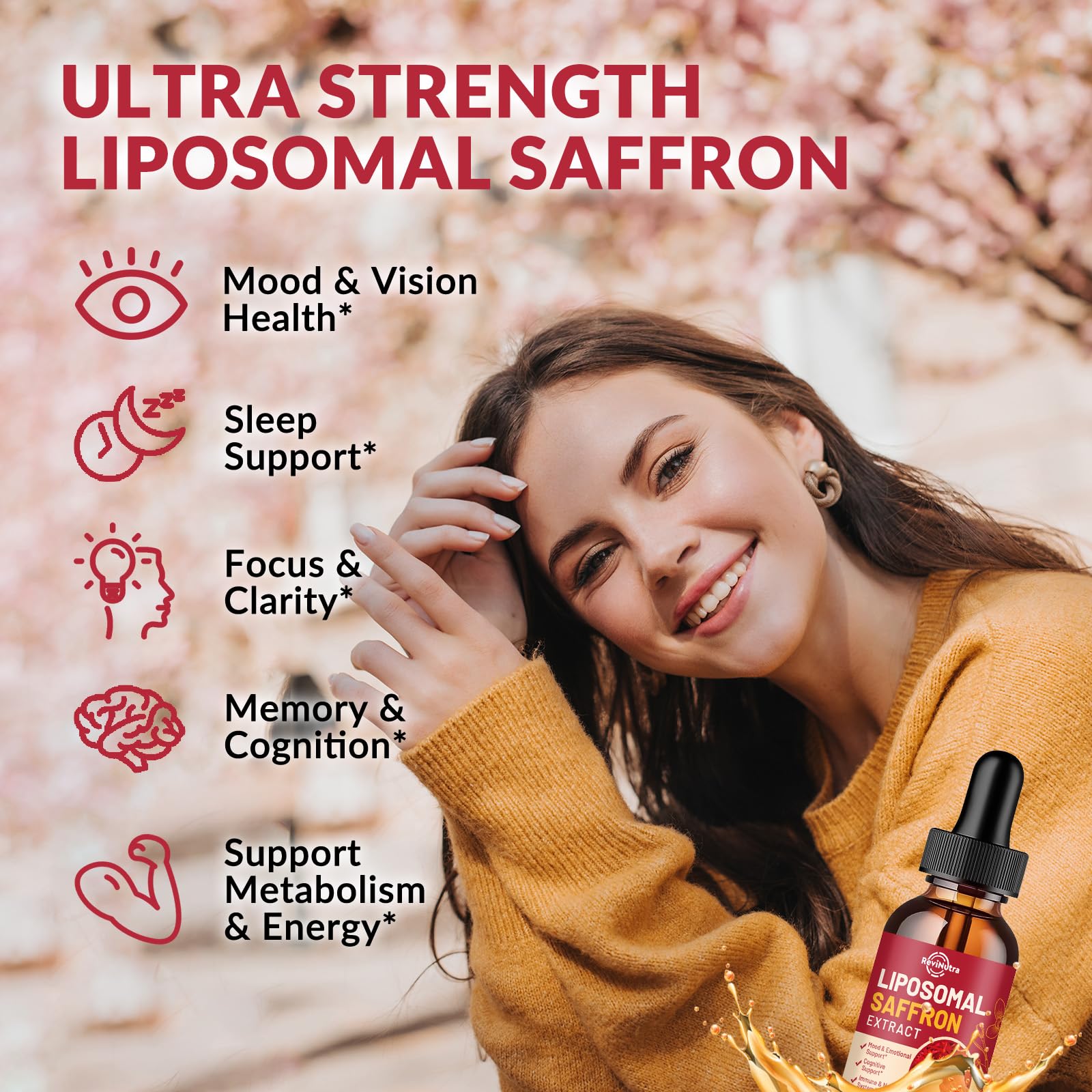 Saffron Supplements - 88.5mg Saffron Extract Liposomal Liquid Drops with Magnesium, Zinc, Ashwagandha, L-Theanine, Vitamin B6, D3 for Antioxidant Mood Energy Vision & Focus, Strawberry Flavor 2 Fl Oz ReviNutra Au supplements