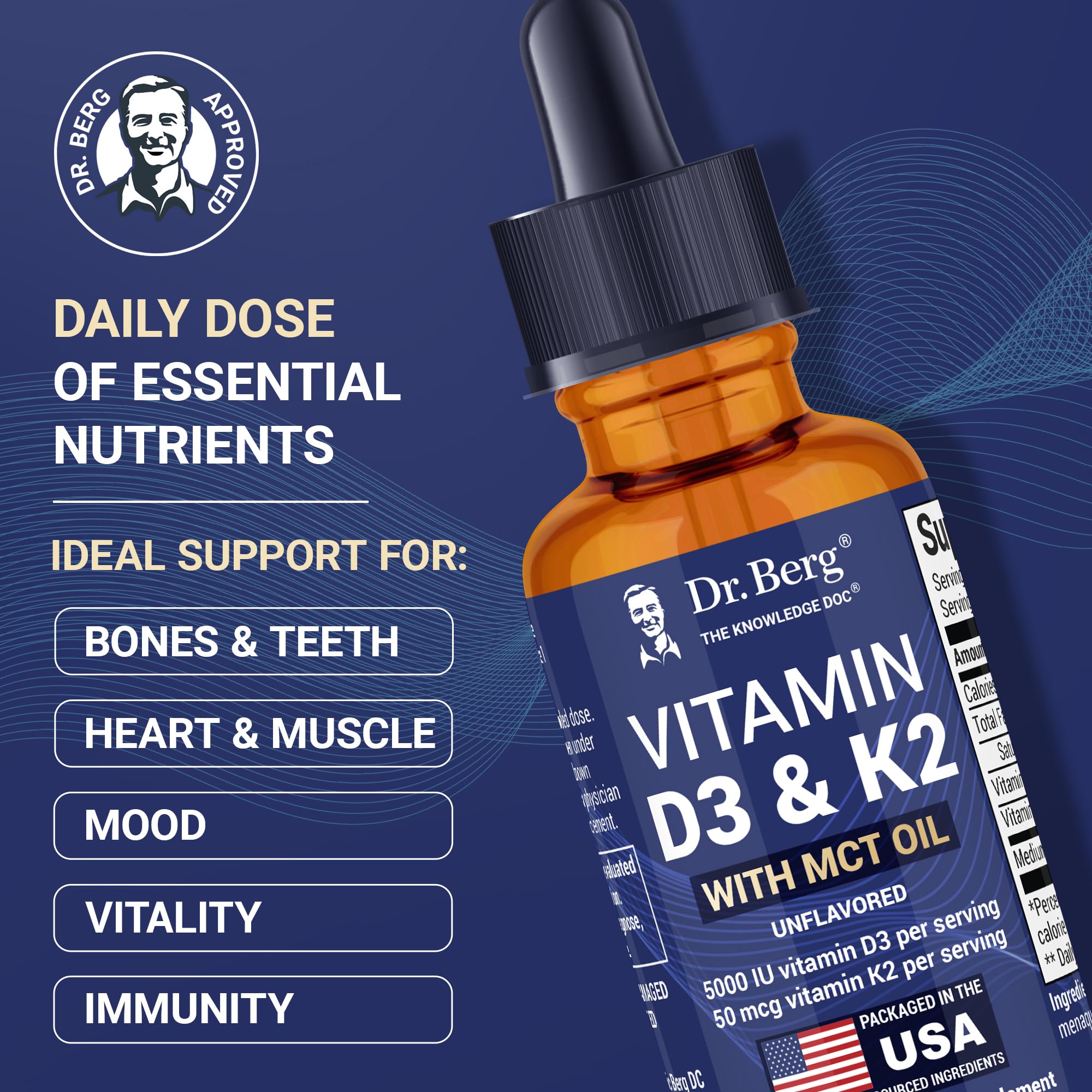 Dr. Berg Maximum Strength Vitamin D3 K2 Liquid Drops with MCT Oil – 5,000 IU Liquid Vitamin D3 with K2 – Supports Strong Bones, Heart, Energy, Immunity, and Overall Vitality* - Unflavored 1 Fl Oz Dr. Berg Nutritionals Au supplements