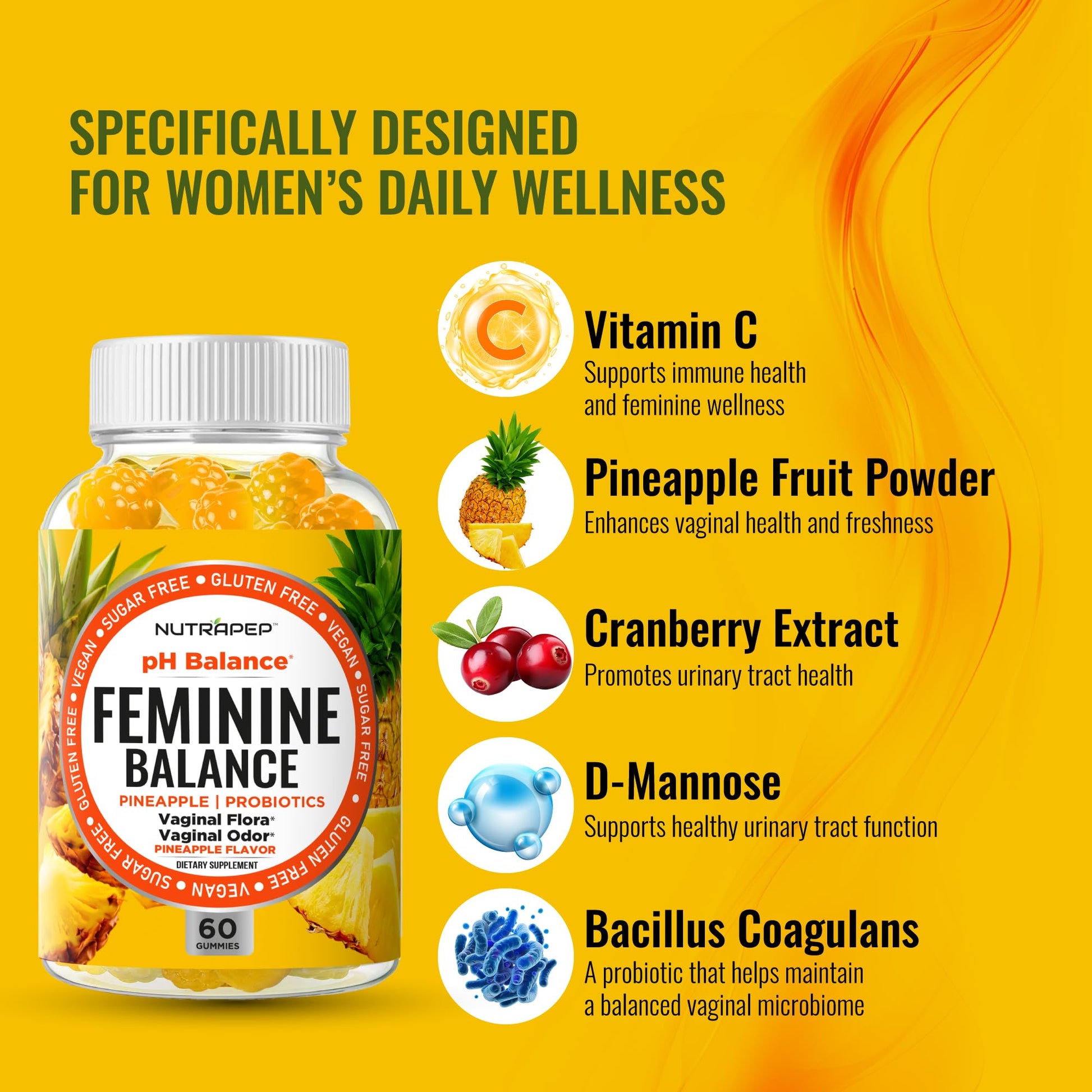 NutraPep Feminine Balance Probiotics Gummies for Women - Vaginal Health & Women's pH Balance Natural Gummy Supplement with Cranberry Pineapple Powder - Sugar Free Gluten Free Vegan (Pack of 2) NutraPep Au supplements