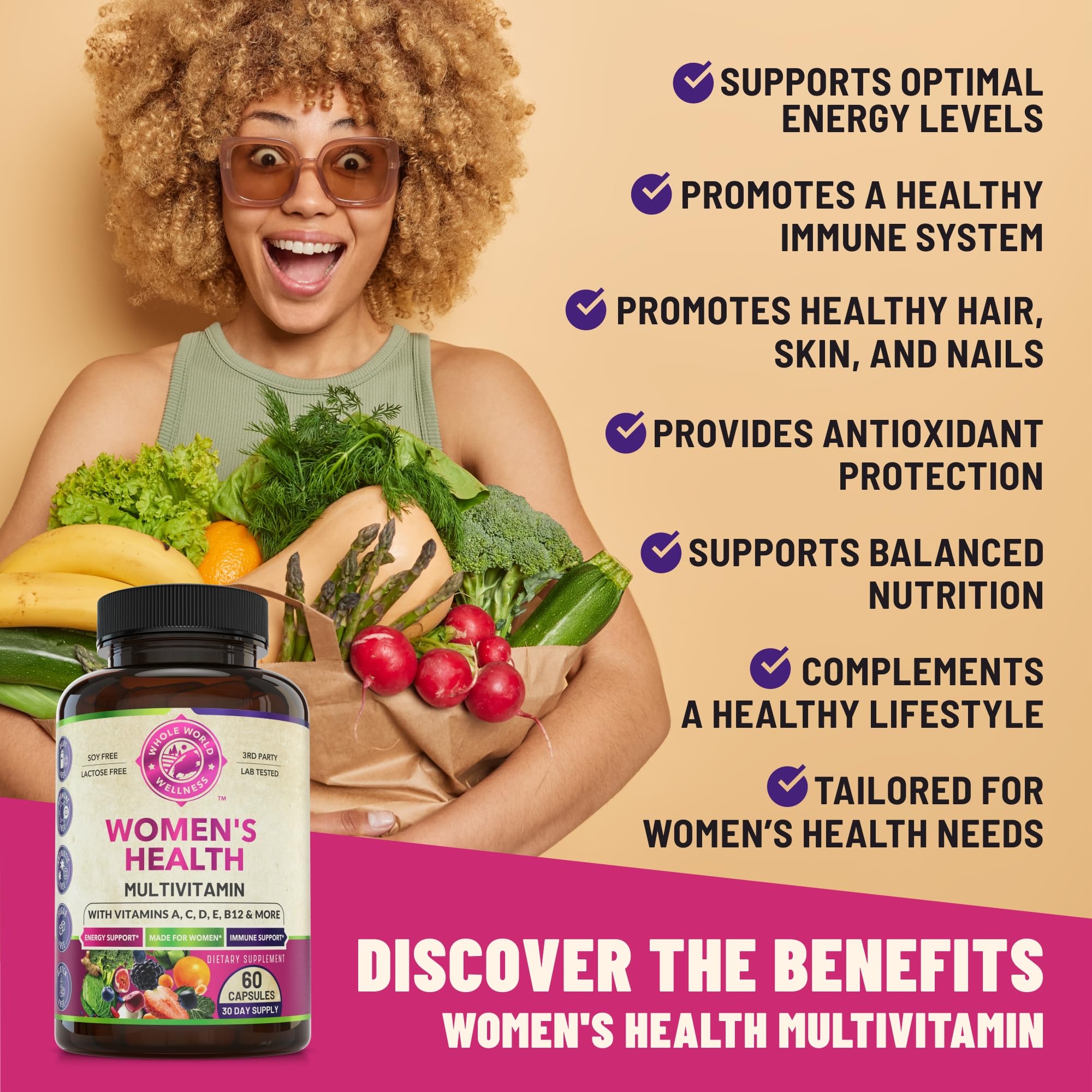 Womens Daily Multivitamins & Multimineral Supplement for Energy, Mood, Focus, Hair WHOLE WORLD WELLNESS Au supplements
