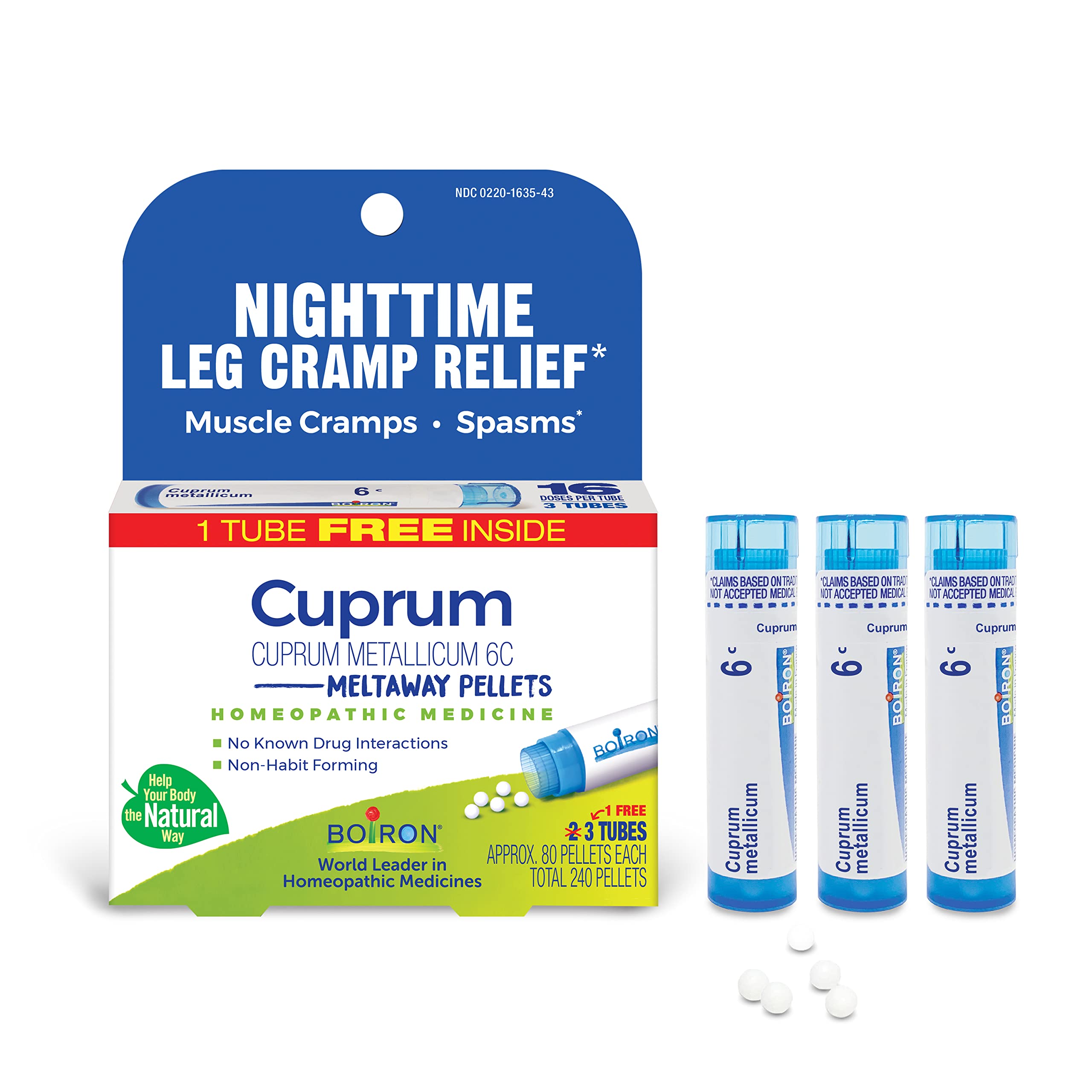 Boiron Cuprum Metallicum 6C Homeopathic Medicine for Nighttime Leg Cramp Relief, Muscle Cramps, and Spasms - 3 Count (240 Pellets) Boiron Au supplements