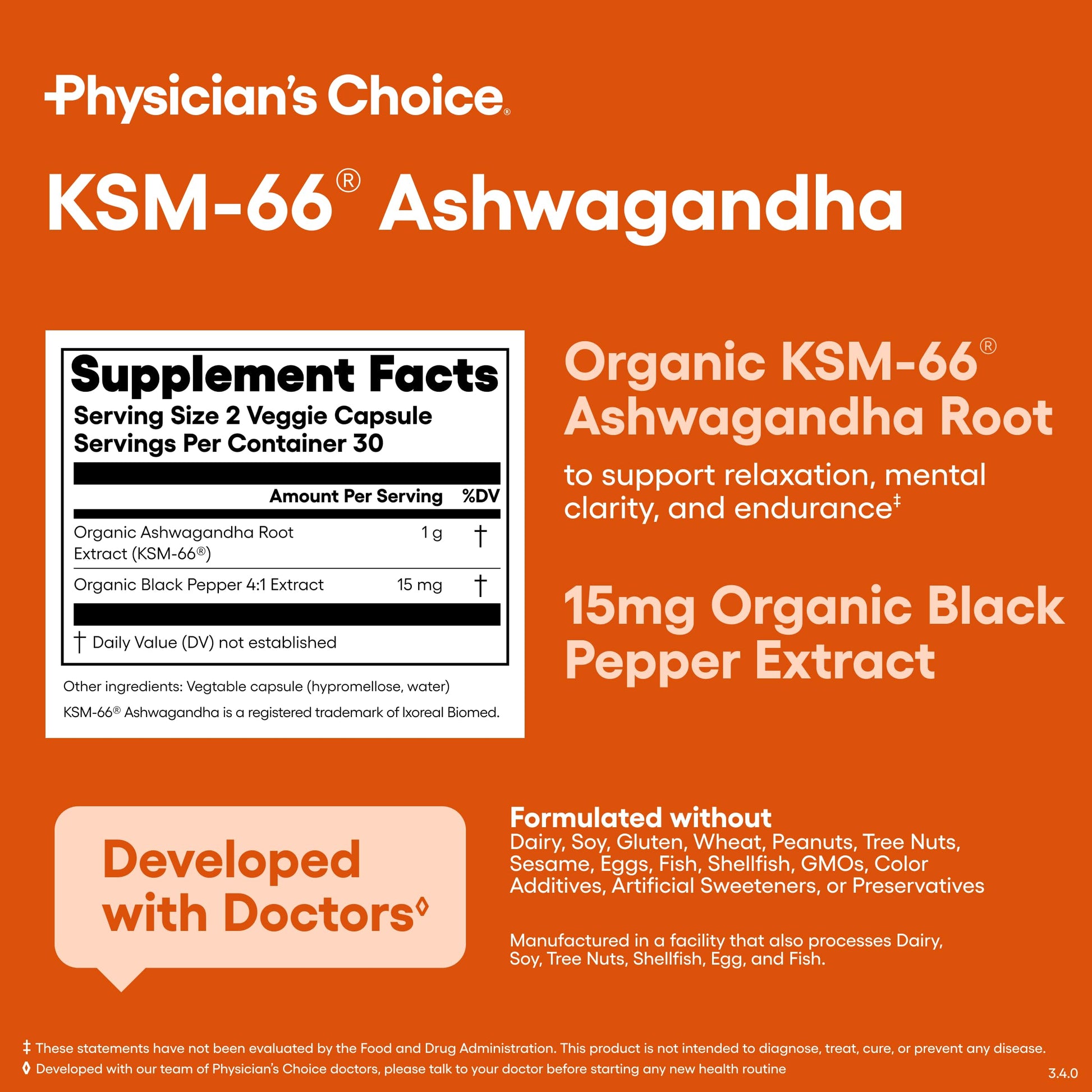 Physician's CHOICE KSM-66 Ashwagandha Root Powder Extract 1,000mg - Organic - with Black Pepper for Maximum Absorption - 5% Withanolides - Stress, Mood & Athletic Support - 60 Vegan Capsules Physician's CHOICE Au supplements