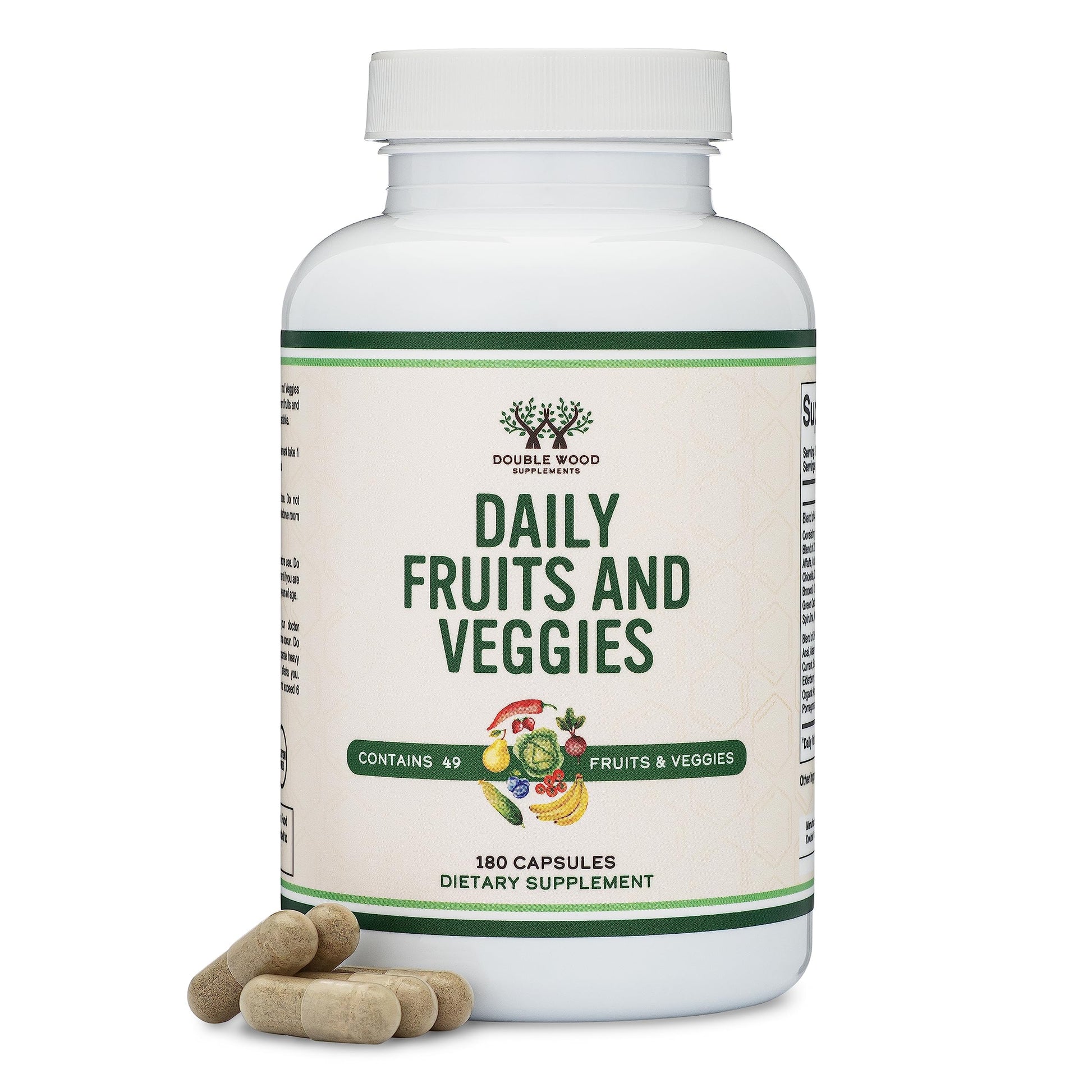 Fruits and Veggies Supplement (Daily Blend of 49 Different Fruits and Vegetables, 23 Veggies and 29 Fruits) 1,500mg Servings, 180 Capsules (No Fillers, Vegan Safe, Non-GMO) by Double Wood Double Wood Supplements Au supplements