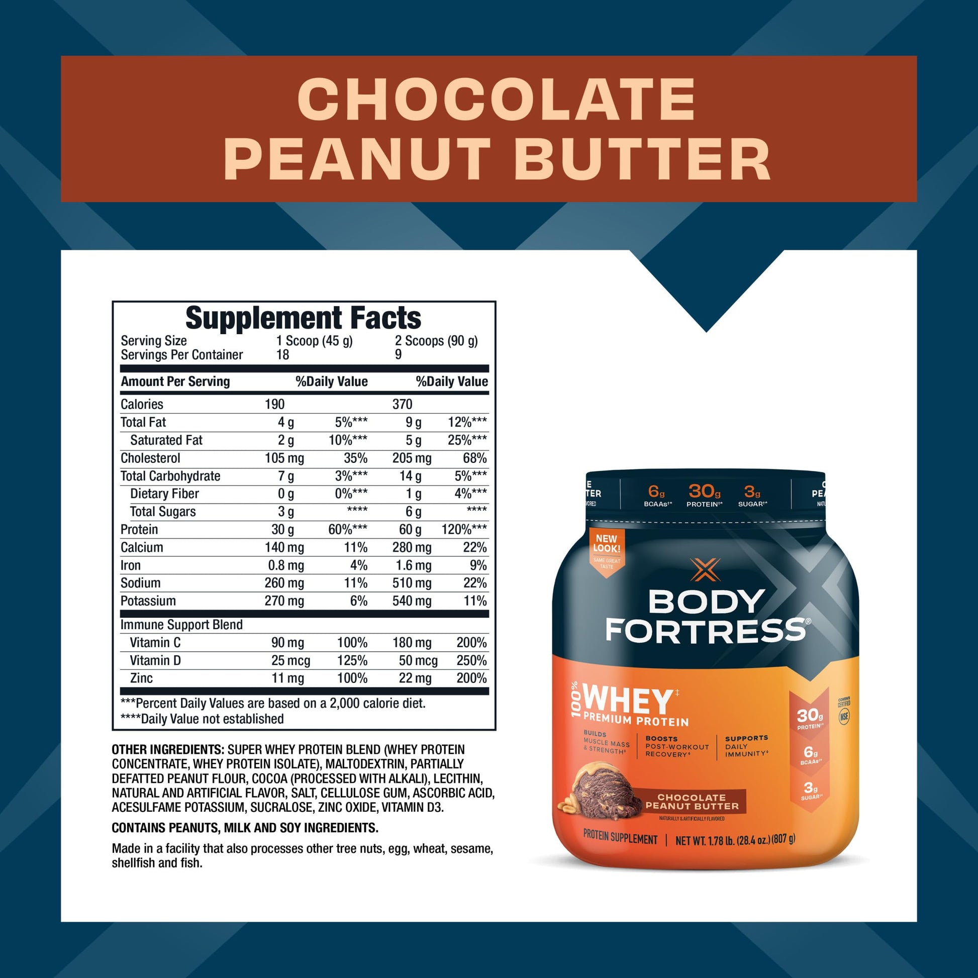 Body Fortress 100% Whey, Premium Protein Powder, Chocolate Peanut Butter, 1.78lbs Body Fortress Au supplements