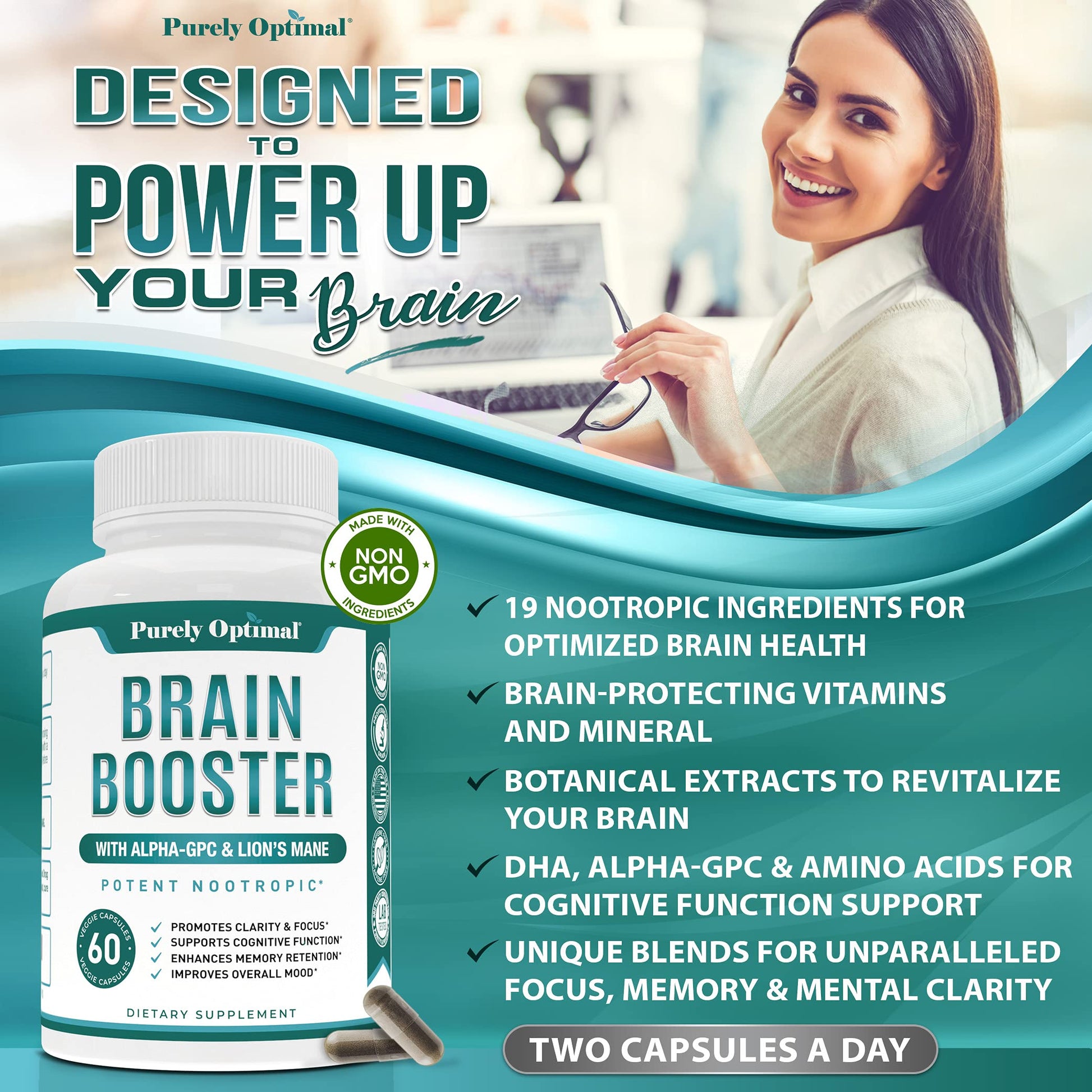 Premium Brain Supplement - Nootropic Brain Booster for Focus, Clarity, Improved Memory Purely Optimal Au supplements