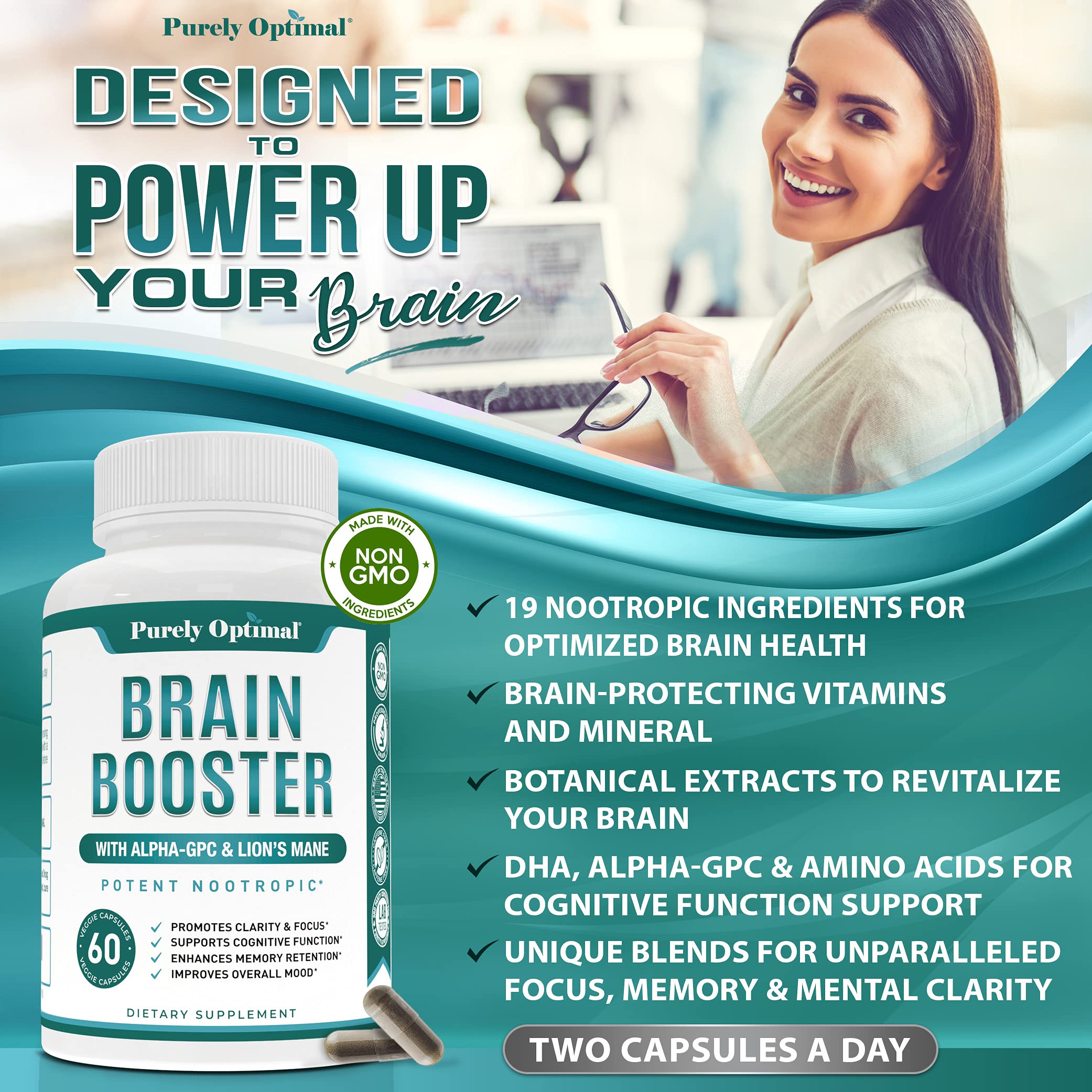 Premium Brain Supplement - Nootropic Brain Booster for Focus, Clarity, Improved Memory Purely Optimal Au supplements