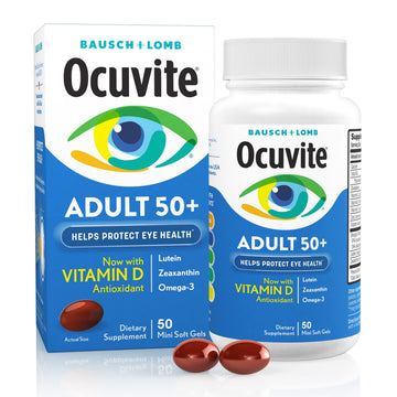 Ocuvite 50+ Eye Vitamin & Mineral Supplement, Multivitamin for Vision & Ocular Health with Omega-3, Zinc, Vitamins C & E, Lutein & Zeaxanthin, Zinc Supplements for Women and Men, 50 Softgels Ocuvite Au supplements