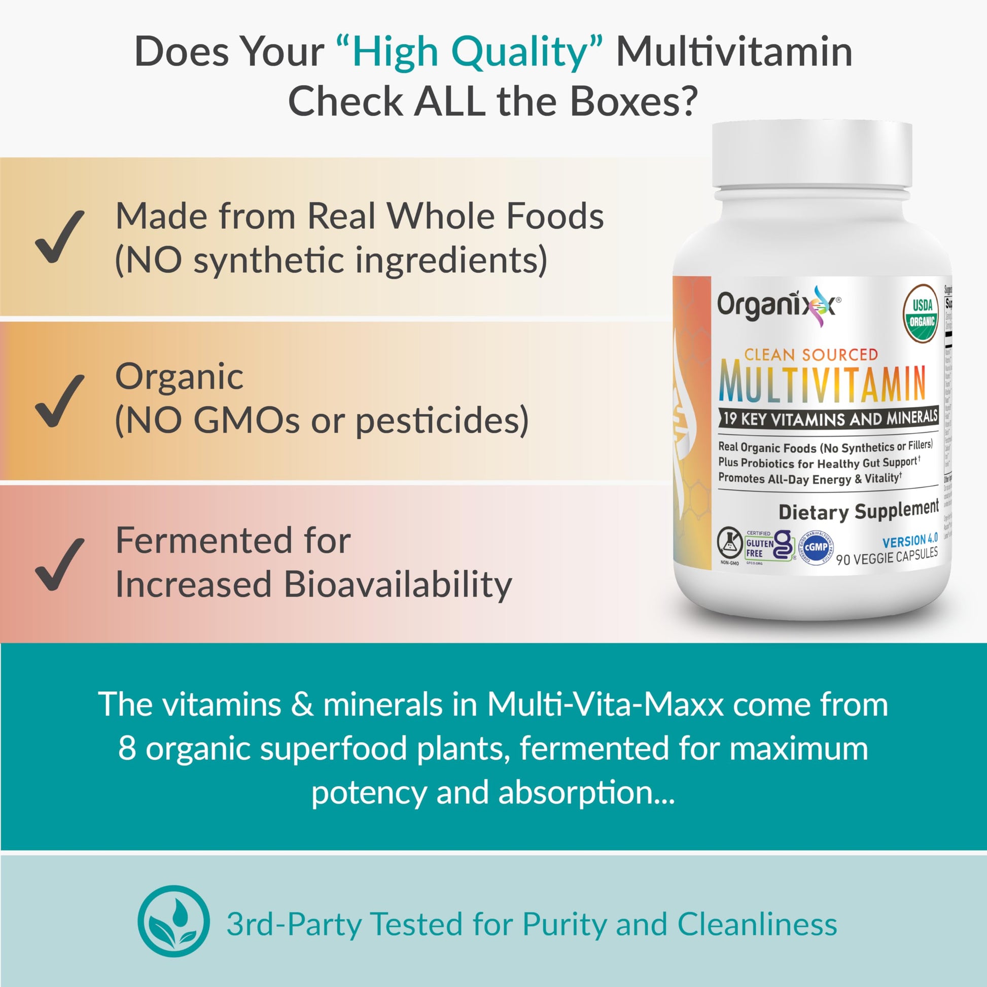 Organixx Clean Sourced Multivitamin for Women & Men, w/Vitamin C, D3, Vitamin B Complex, Probiotics, Organic Fruits & Vegetables, Supports Digestive Gut Health, Immune Support, 90 Vegan Gel Capsules Organixx Au supplements
