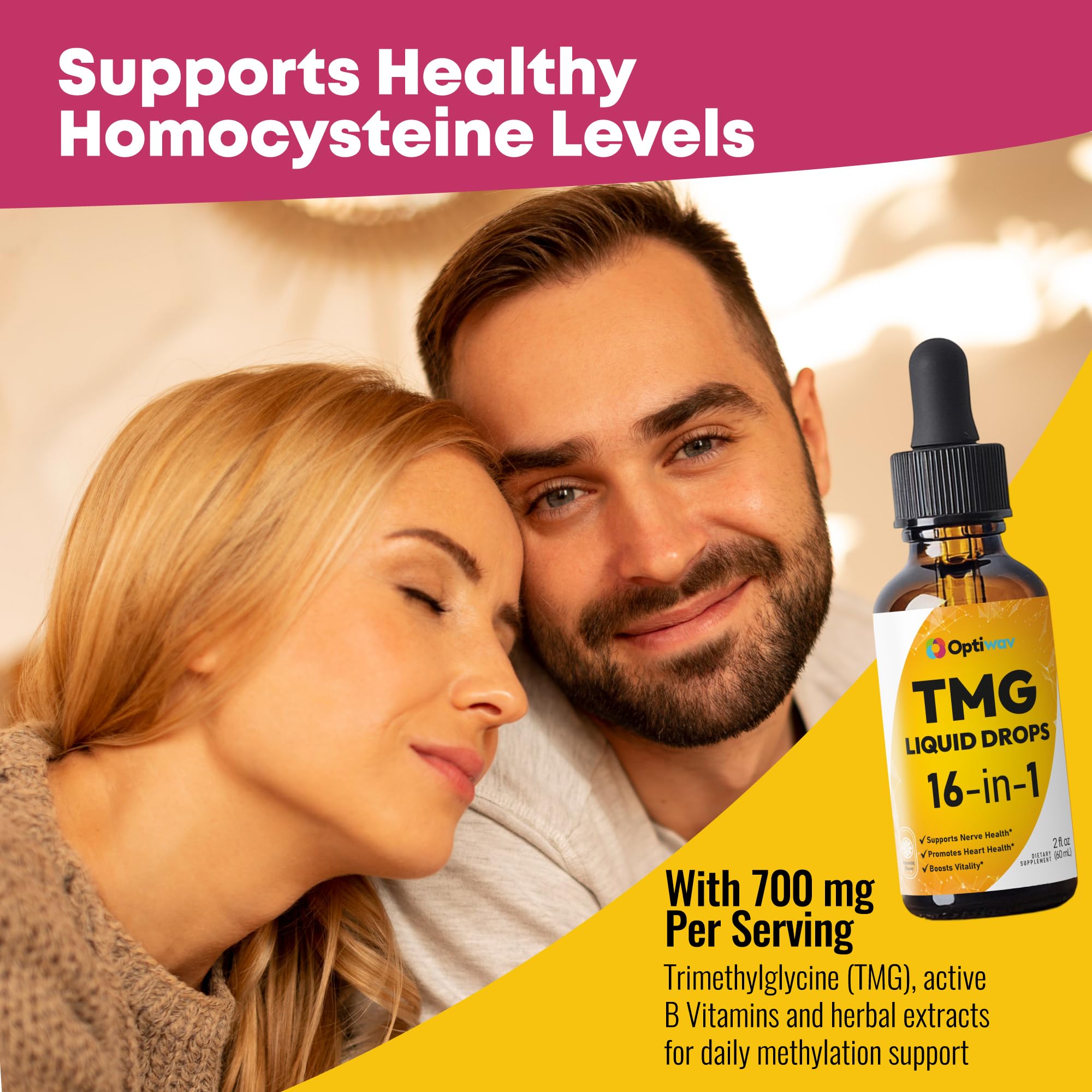 Optiwav TMG Trimethylglycine Liquid Drops - Betaine High Absorption Methylated Vitamins Supplement for Homocysteine Methylation & Heart Health Support - Orange Flavor Gluten Free Vegan - 2 fl oz Optiwav Au supplements