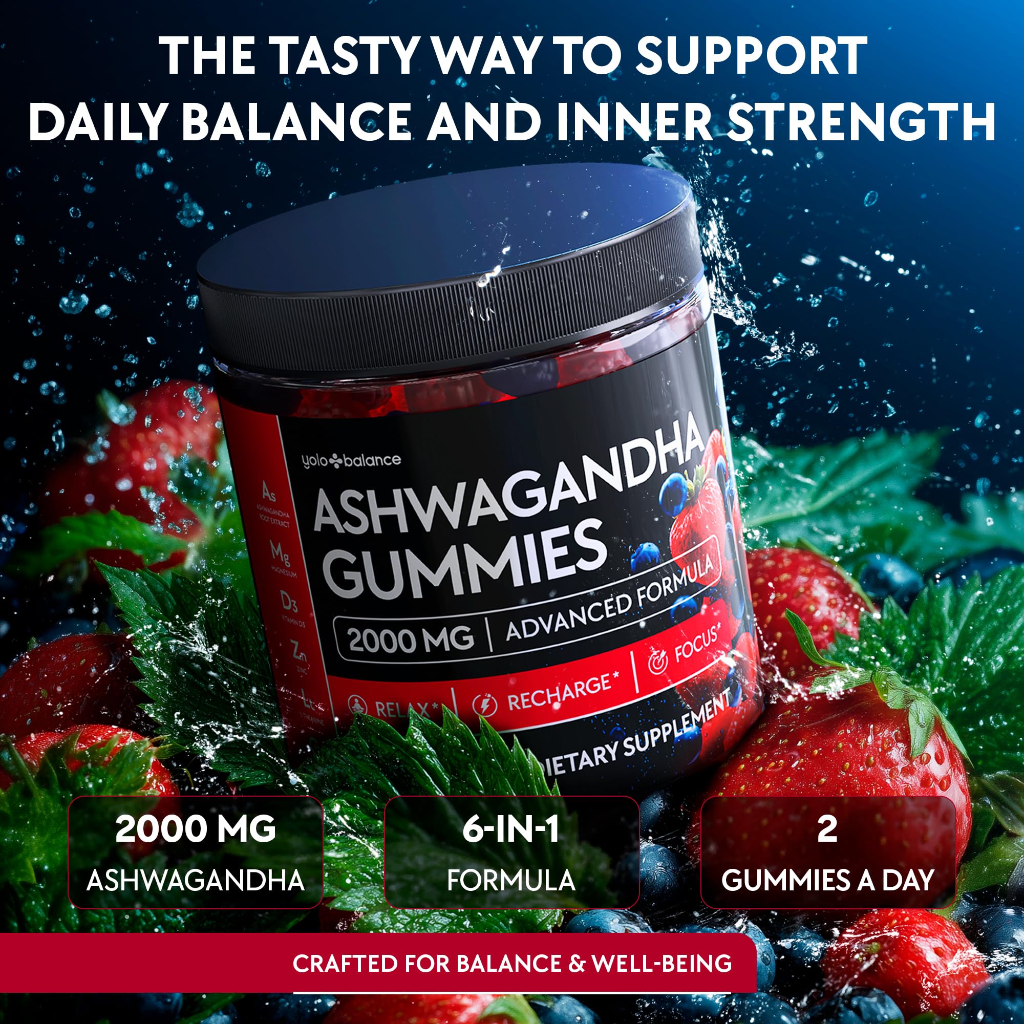 Ashwagandha Gummies – 120 Count - 2000 MG Ashwagandha Supplements with L-Theanine, GABA, Magnesium, Zinc & Vitamin D3 – Sugar-Free, Vegan, Non-GMO–Natural Support for Balance YOLOBALANCE Au supplements