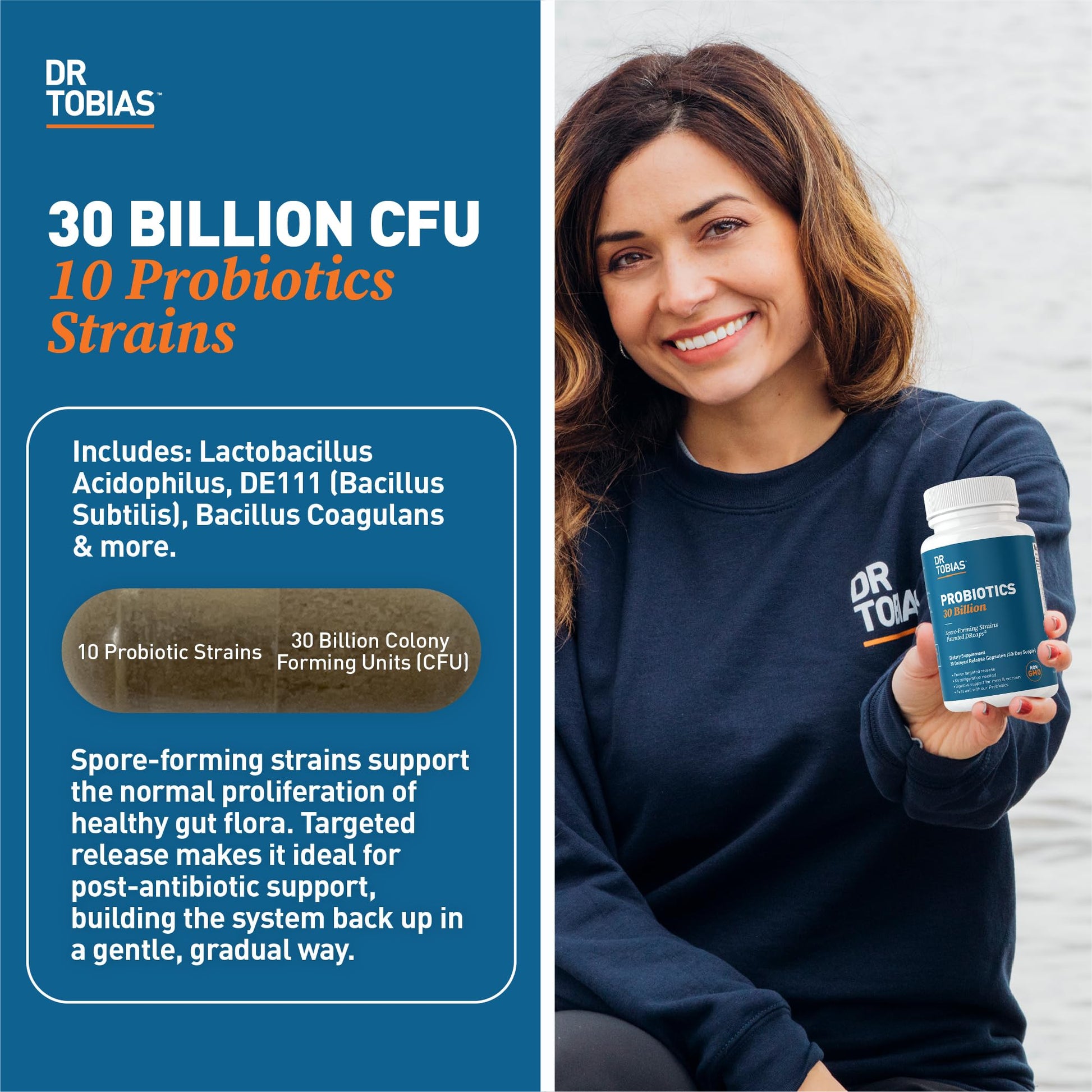 Dr. Tobias Probiotics 30 Billion, 10 Strains, 30 Billion CFU's, Targeted Release Probiotics Dr. Tobias Au supplements