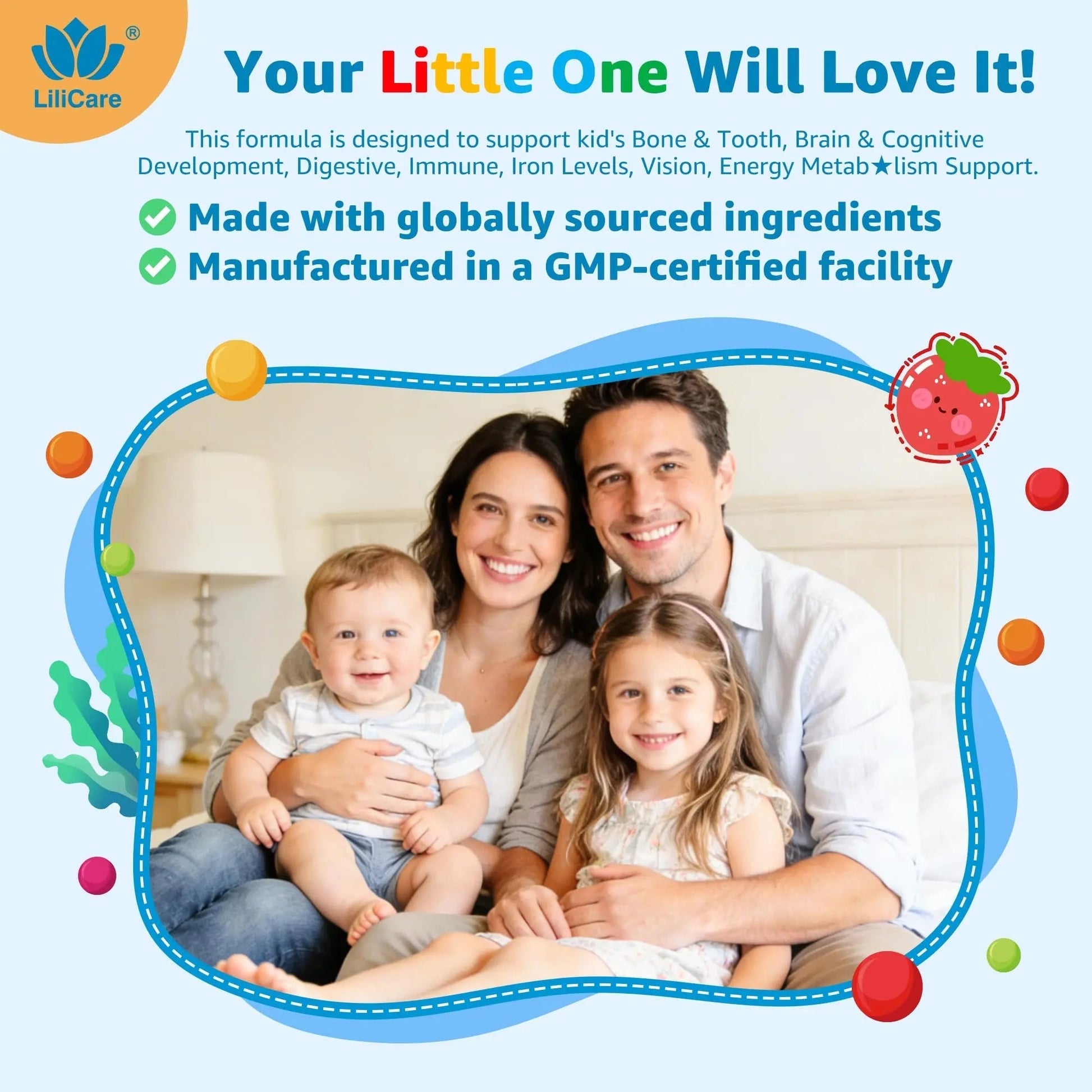 Toddler Multivitamin Gummies with Iron, Omega-3, ARA, Calcium, Prebiotic | Methylated Vitamins for Kids Ages 2+ | Overall Support | LILICARE Au supplements