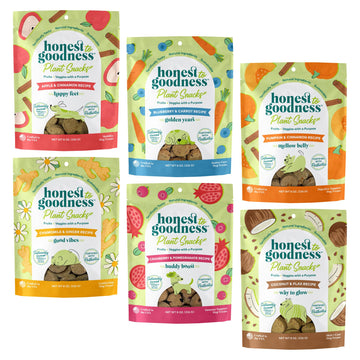 Honest to Goodness Plant Snacks Dog Treats, Enriched with Omega 3s & Postbiotics, 8oz Variety Pack, 6 Bags Honest to Goodness Au supplements