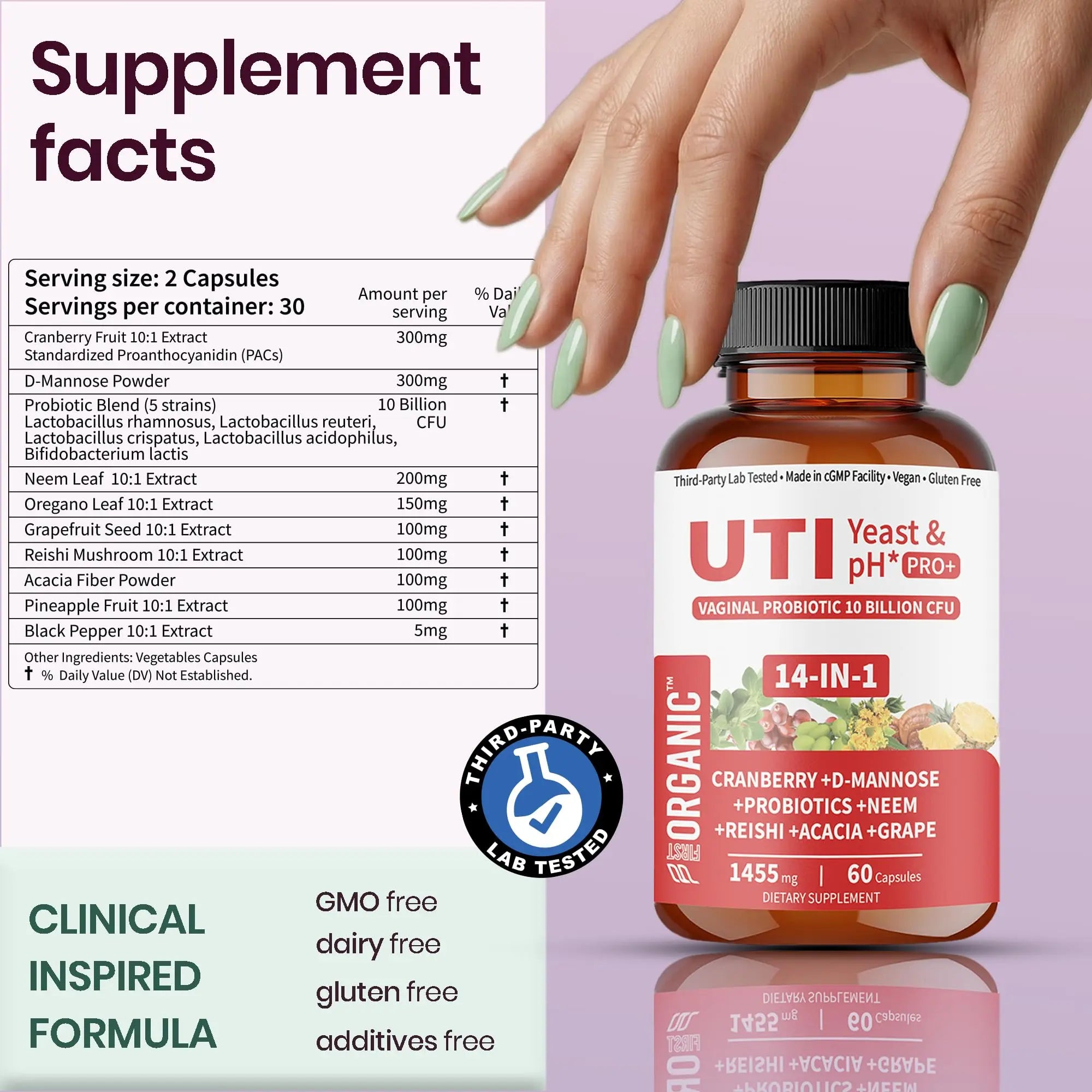 UTI Flora & Odor Pro+ & UTI Yeast & pH Pro+ | Pack of 2 | Vaginal Probiotics for Feminine Hydration & Freshness Support | Third-party Tested, cGMP Facility, Vegan, Non-GMO, Gluten-Free | 60+60 Caps FIRSTORGANIC Au supplements