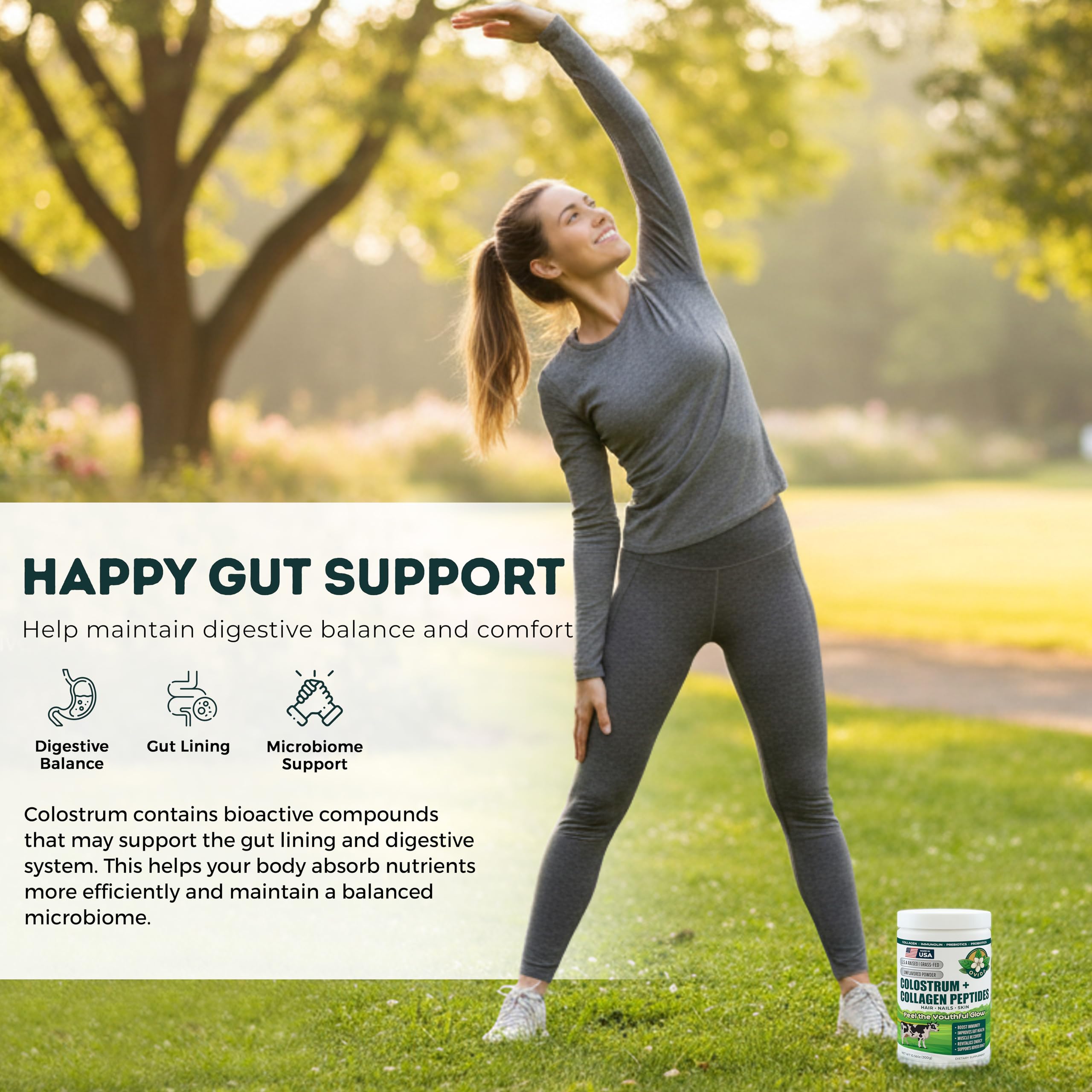 Bovine Colostrum and Hydrolyzed Collagen Peptides Powder Supplement for Women & Men - Supports Gut Health, Joint & Bone Health, Hair Skin Nails - Grass-Fed, Non-GMO, Gluten Free, 300g (30 Servings) OVIDA Au supplements