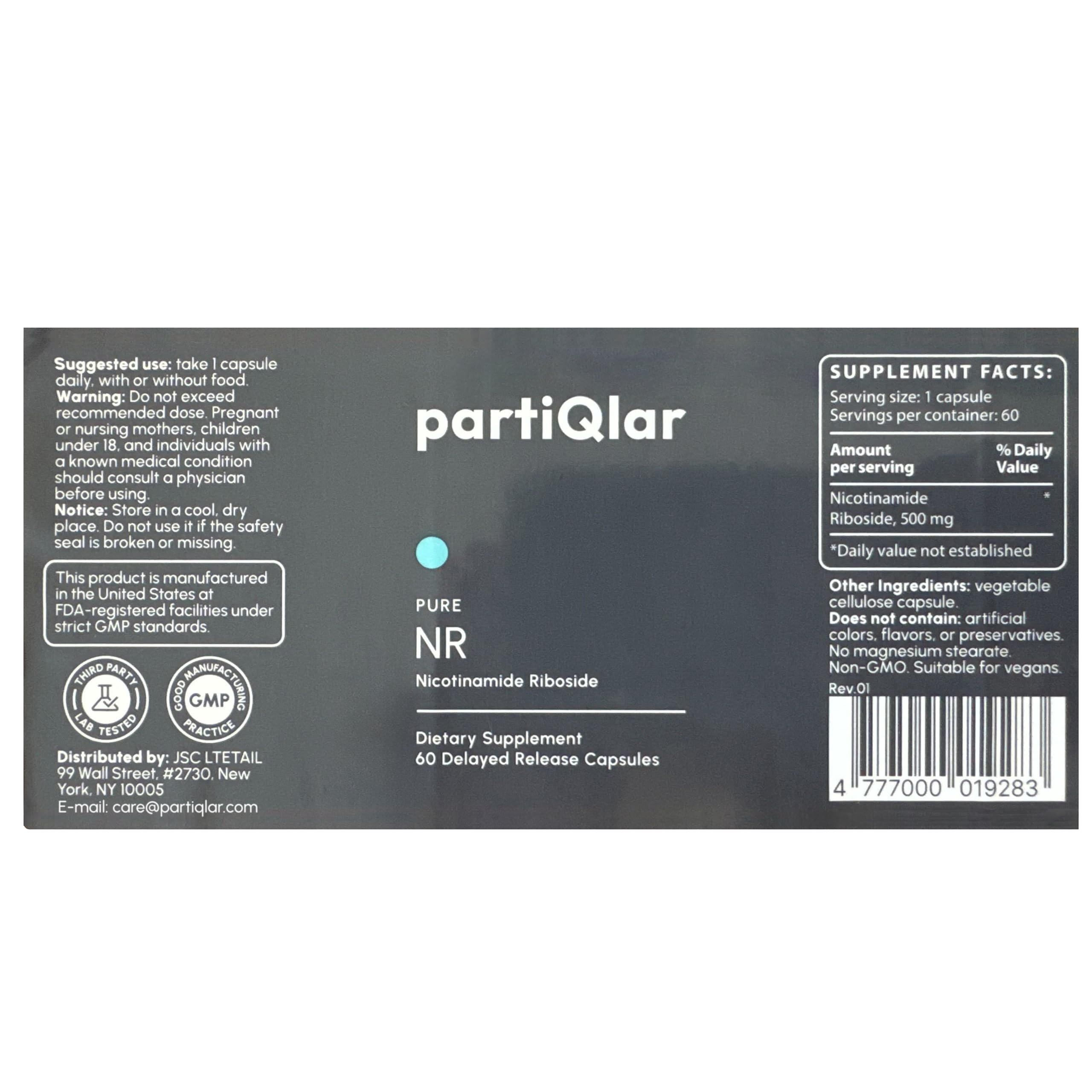 partiQlar Nicotinamide Riboside (NR) 500mg – NR Supplement for Cellular Health, Anti-Aging, Energy & Metabolism Support – 2-Month Supply (60 Capsules) partiQlar Au supplements