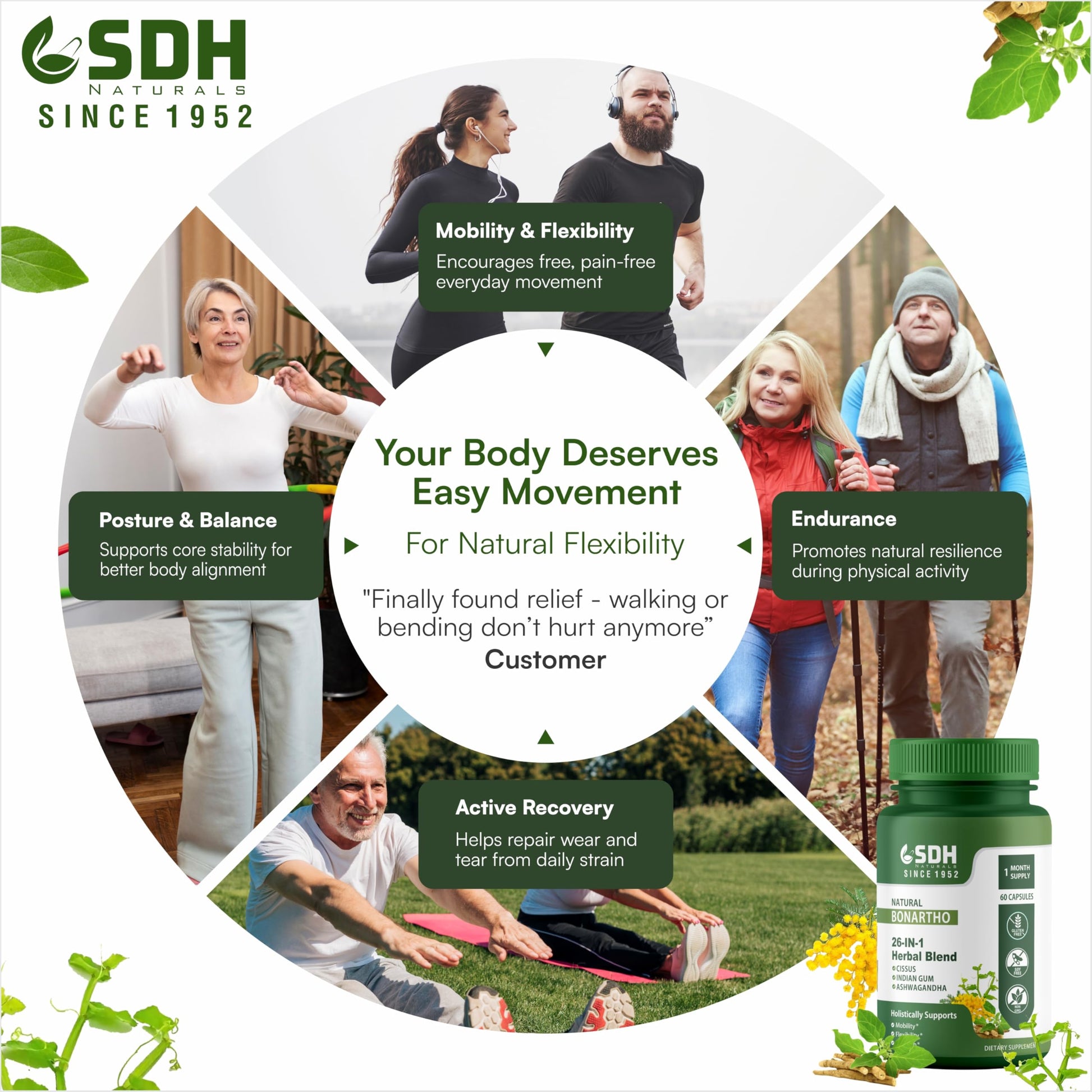 SHREE DHANWANTRI HERBALS SDH Bonartho | Bone & Joint Support Supplement | Move with Comfort & Ease | 60 Caps (1 Mon Supply) SHREE DHANWANTRI HERBALS Au supplements