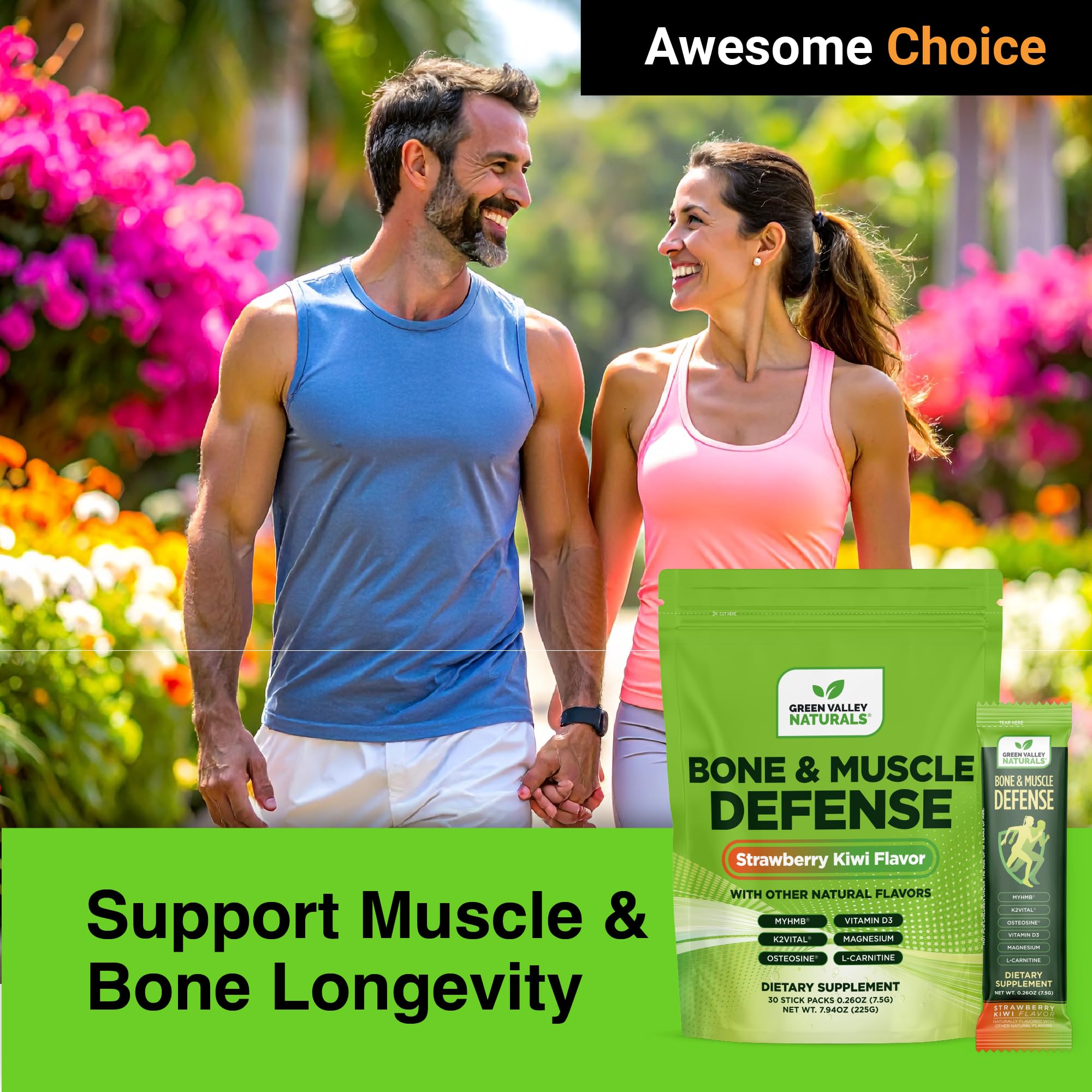 Bone & Muscle Defense Stick Pack | HMB + Leucine Amino Blend for Muscle Support | Protein Growth & Strength Formula for Women & Men | Fertility & Energy Support | Convenient On-the-Go Supplement GREEN VALLEY NATURALS Au supplements