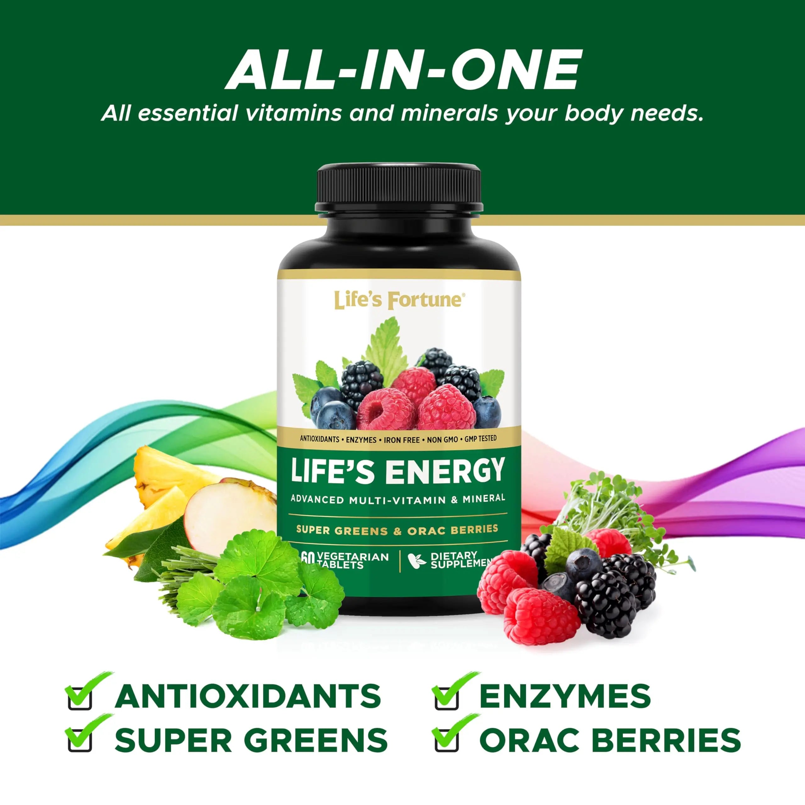 Life's Energy Advanced Daily Multivitamin for Men & Women, Energy and Immune Support Supplement with Super Greens, Antioxidants, Enzymes Life's Fortune Au supplements