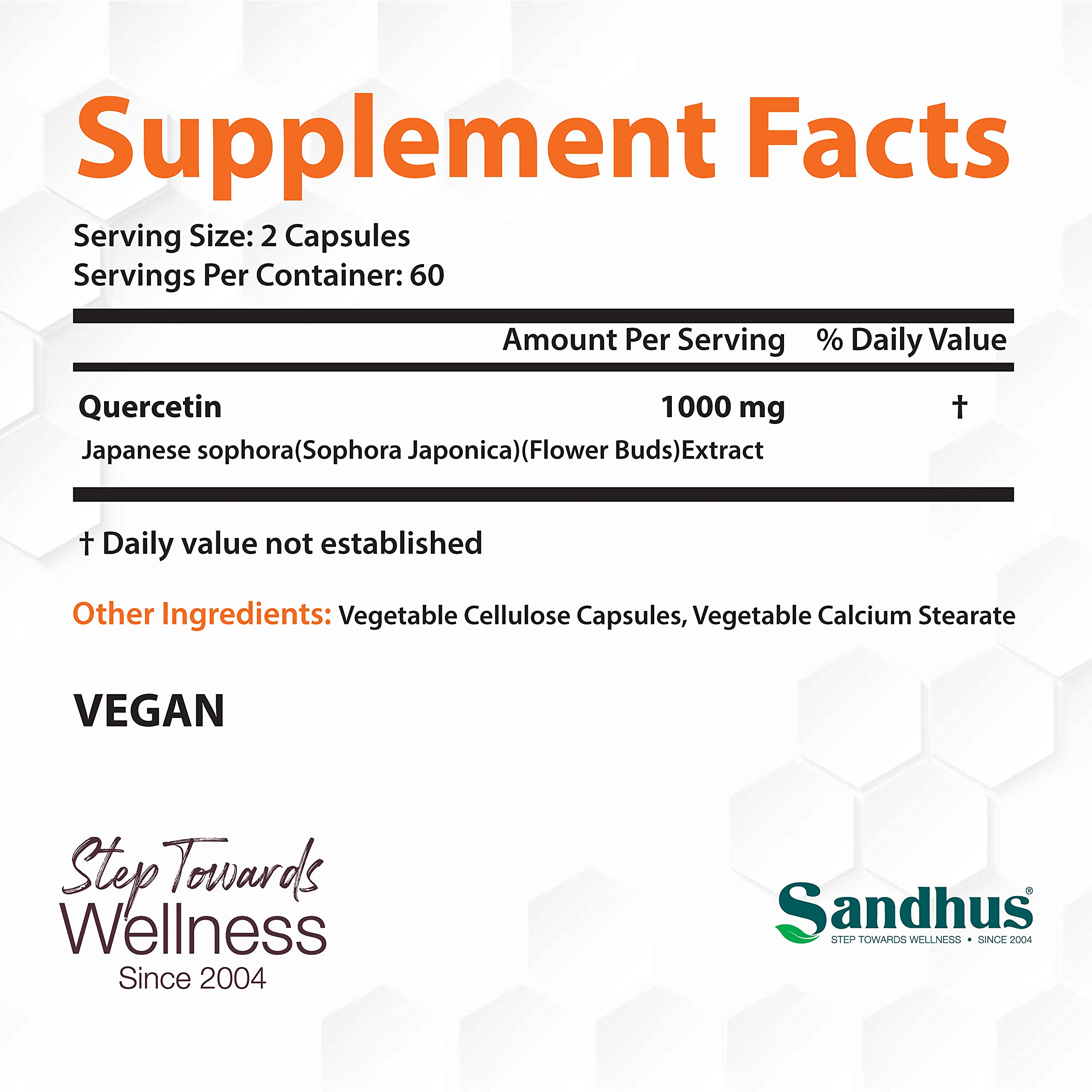 Sandhu's Quercetin 1000mg Per Serving 120 Count Vegetarian Capsules Bioflavonoids Sandhu's Au supplements