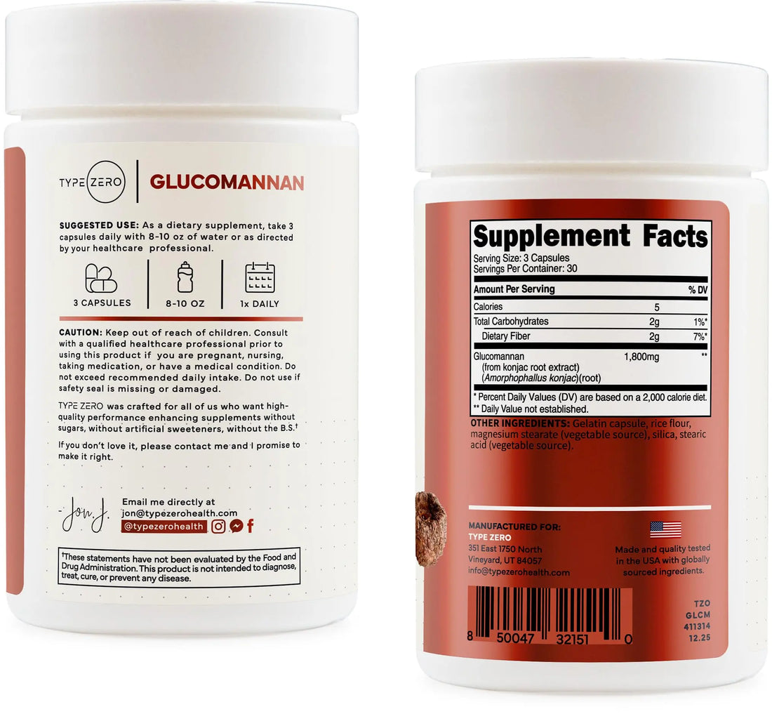 Type Zero Clean Glucomannan Konjac Root Extract (90 Capsules)(1,800 MG Per Serving) - 30 Servings, Non-GMO, Gluten Free Type Zero Au supplements