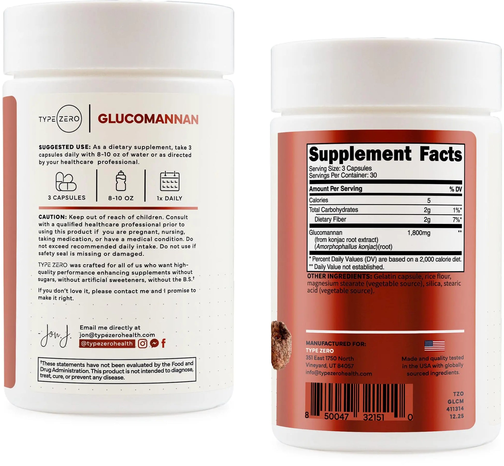 Type Zero Clean Glucomannan Konjac Root Extract (90 Capsules)(1,800 MG Per Serving) - 30 Servings, Non-GMO, Gluten Free Type Zero Au supplements