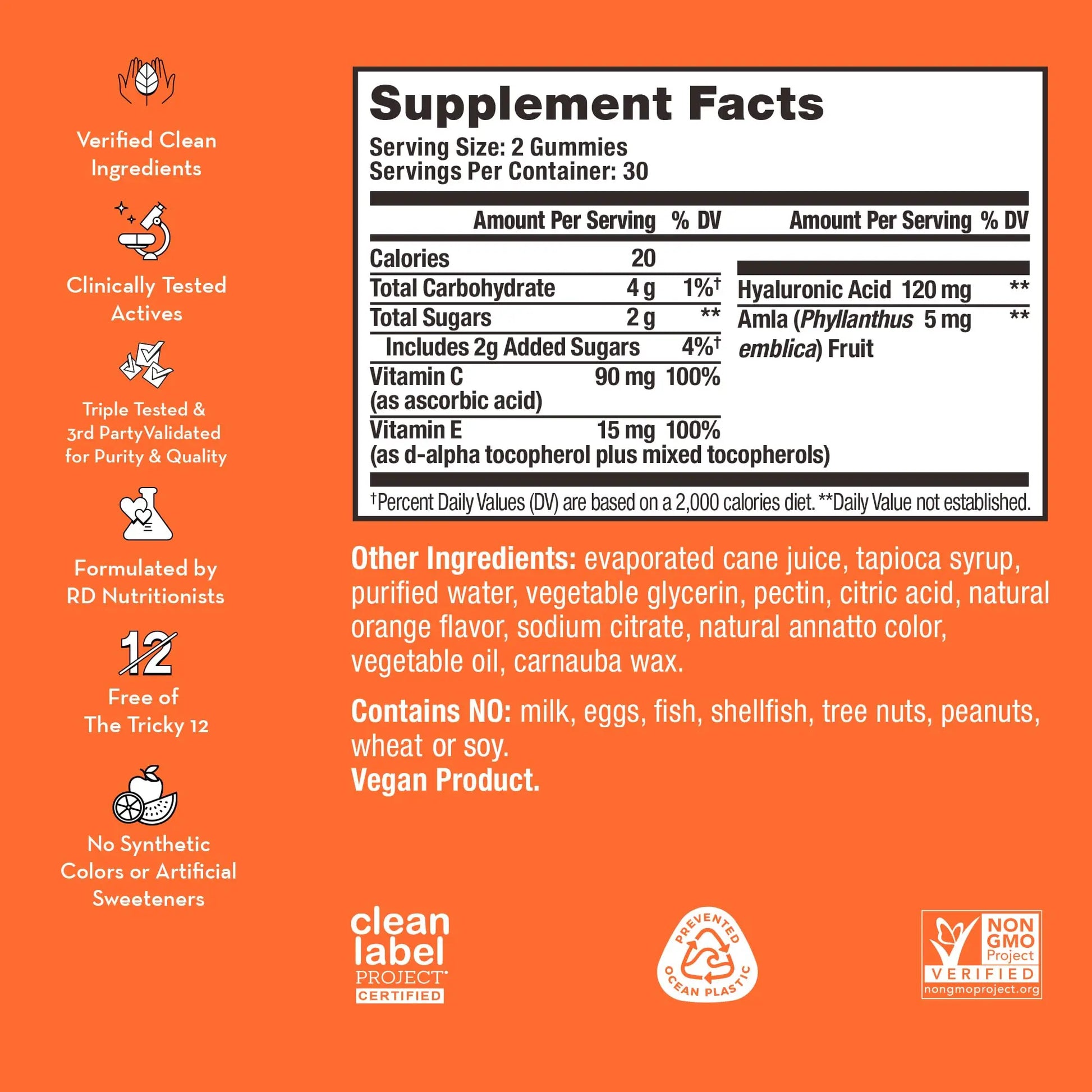 HUM Hyaluronic Glow Hydrating Skin Care Supplement, with Low Molecular Hyaluronic Acid, Vitamin C from Amla Fruit, and Vitamin E, Antioxidant Support for Skin Hydration, Tangerine, 60 Vegan Gummies HUM Au supplements