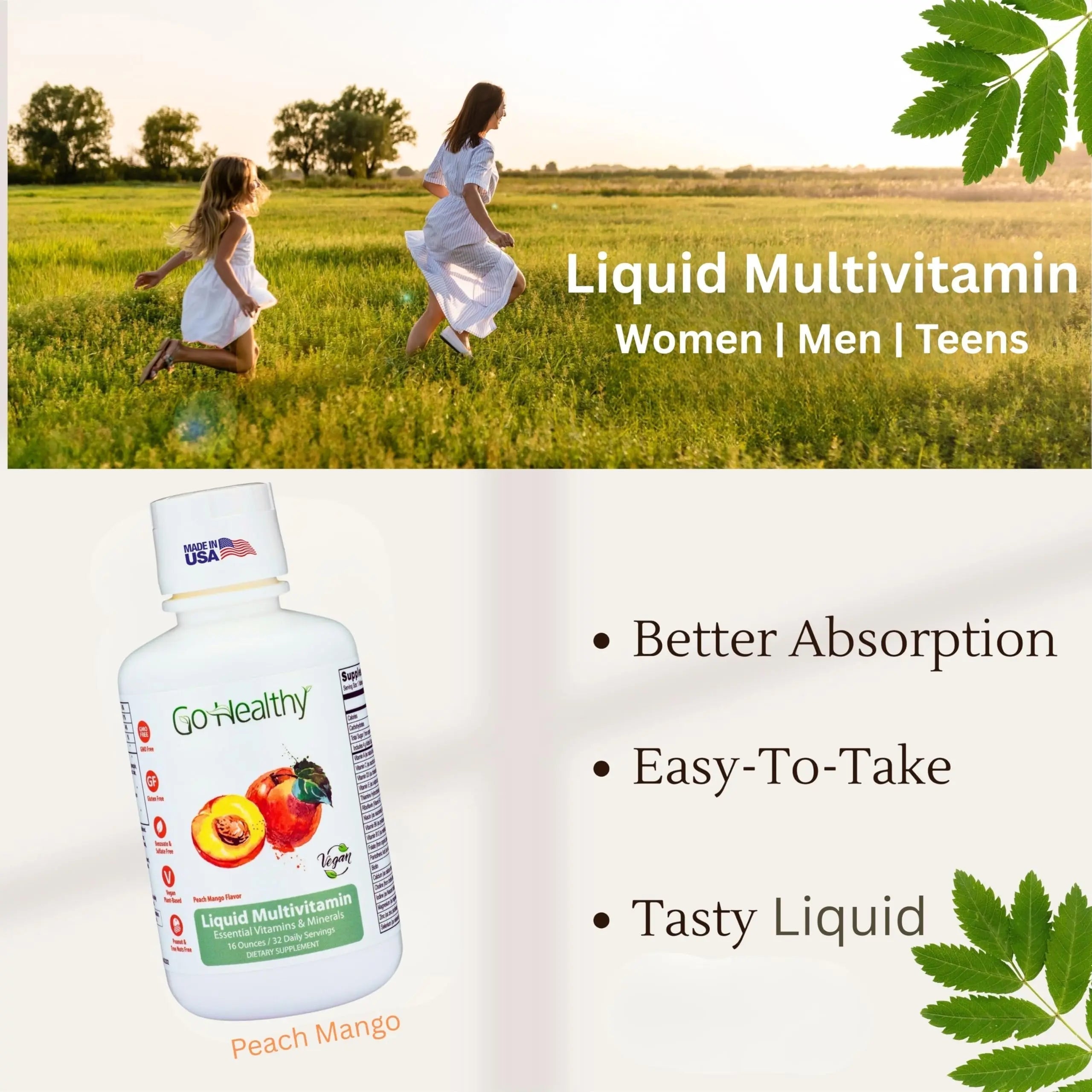 Go Healthy Liquid Vitamins for Women, Men, Teens | Vegan Vitamin & Mineral | High Absorption | Premium Liquid Multivitamin | Go Healthy Natural Au supplements