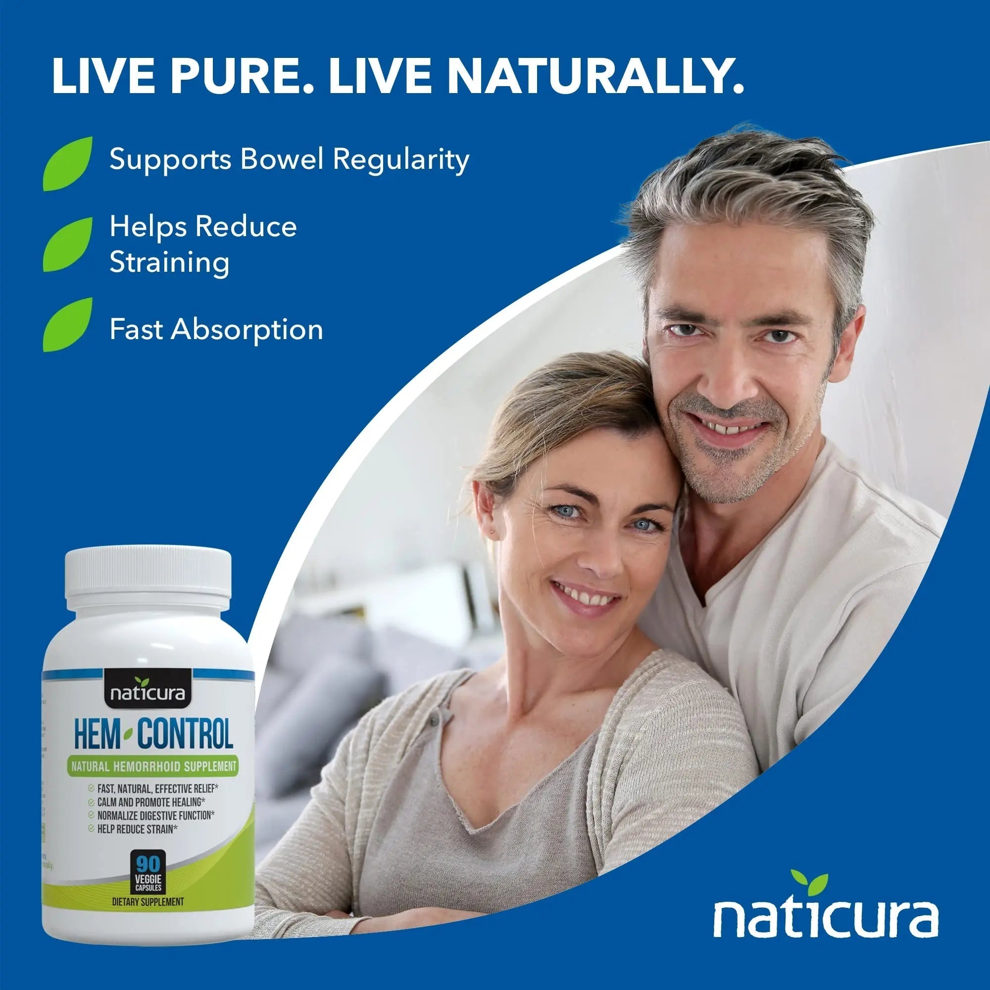 Naticura Hem-Control - Fast Effective Hemorrhoid Treatment Supplement - Powerful Formula to Promote Symptom Relief, Shrinking of Hemorrhoids, Ease Discomfort - 90 Vegan Capsules - Made in USA Naticura Au supplements