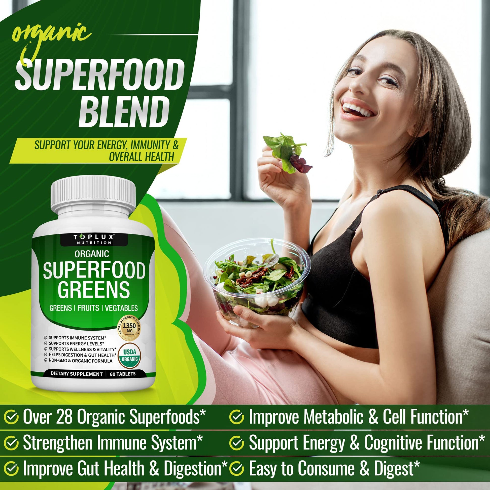 Organic Super Greens Capsules Superfood Fruit Veggie Supplement - 28 Powerful Natural Toplux Au supplements
