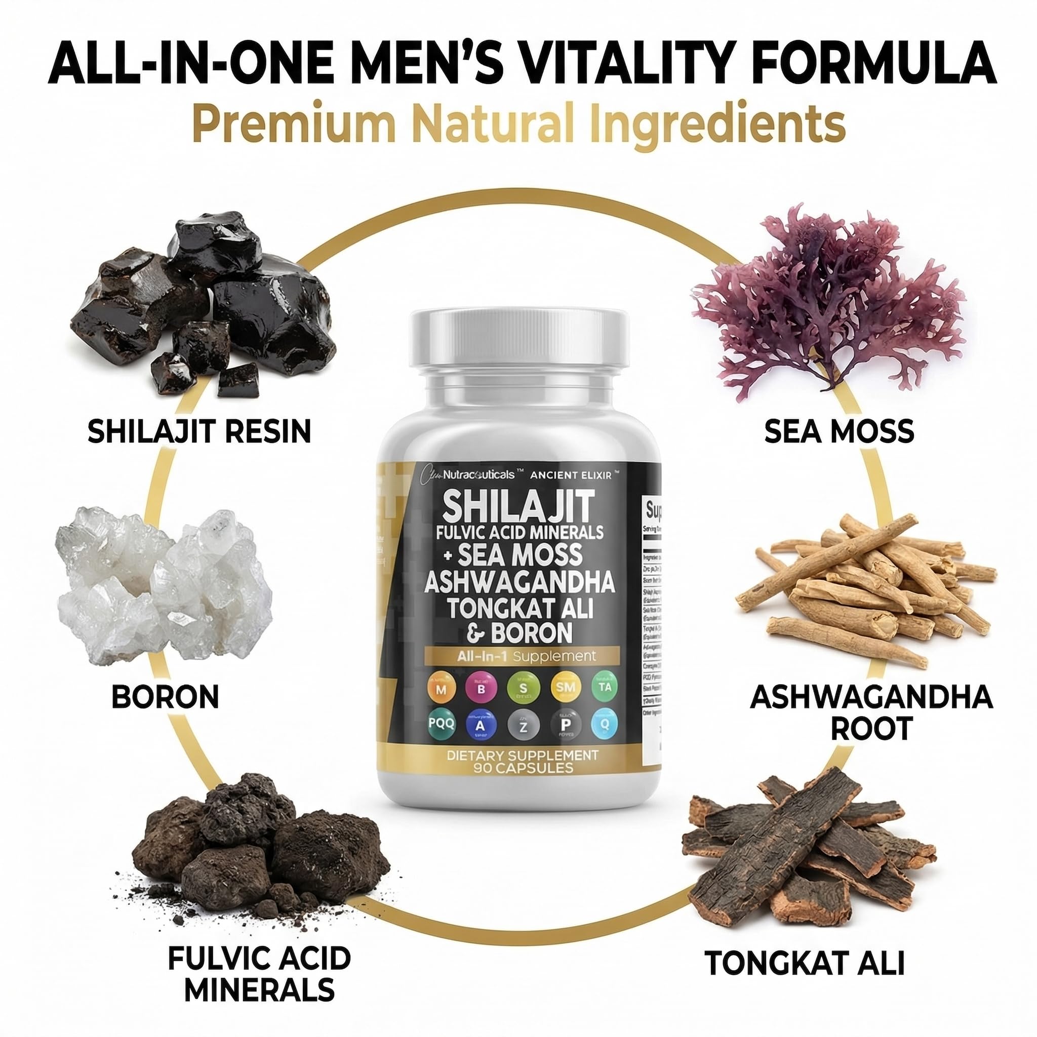 Clean Nutraceuticals Shilajit Supplement for Men with Sea Moss, Tongkat Ali, Ashwagandha, Boron, Zinc, CoQ10, PQQ - Fulvic Acid Capsules - Energy Support - 90 Count - Resin, Gummy & Powder Alternative Clean Nutraceuticals Au supplements