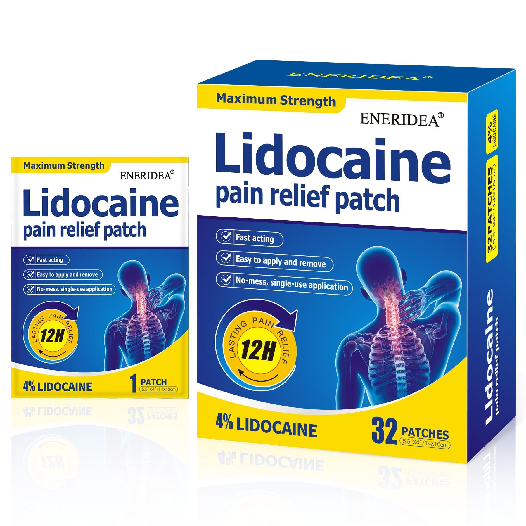 ENERIDEA Lidocaine Gel Pain Relief Patch for Sensitive Skin - Breathable & Hypoallergenic, Flexible Adhesion for Daily Muscle & Joint Comfort - 12 Hour Pain Relief (32 Patches) ENERIDEA Au supplements