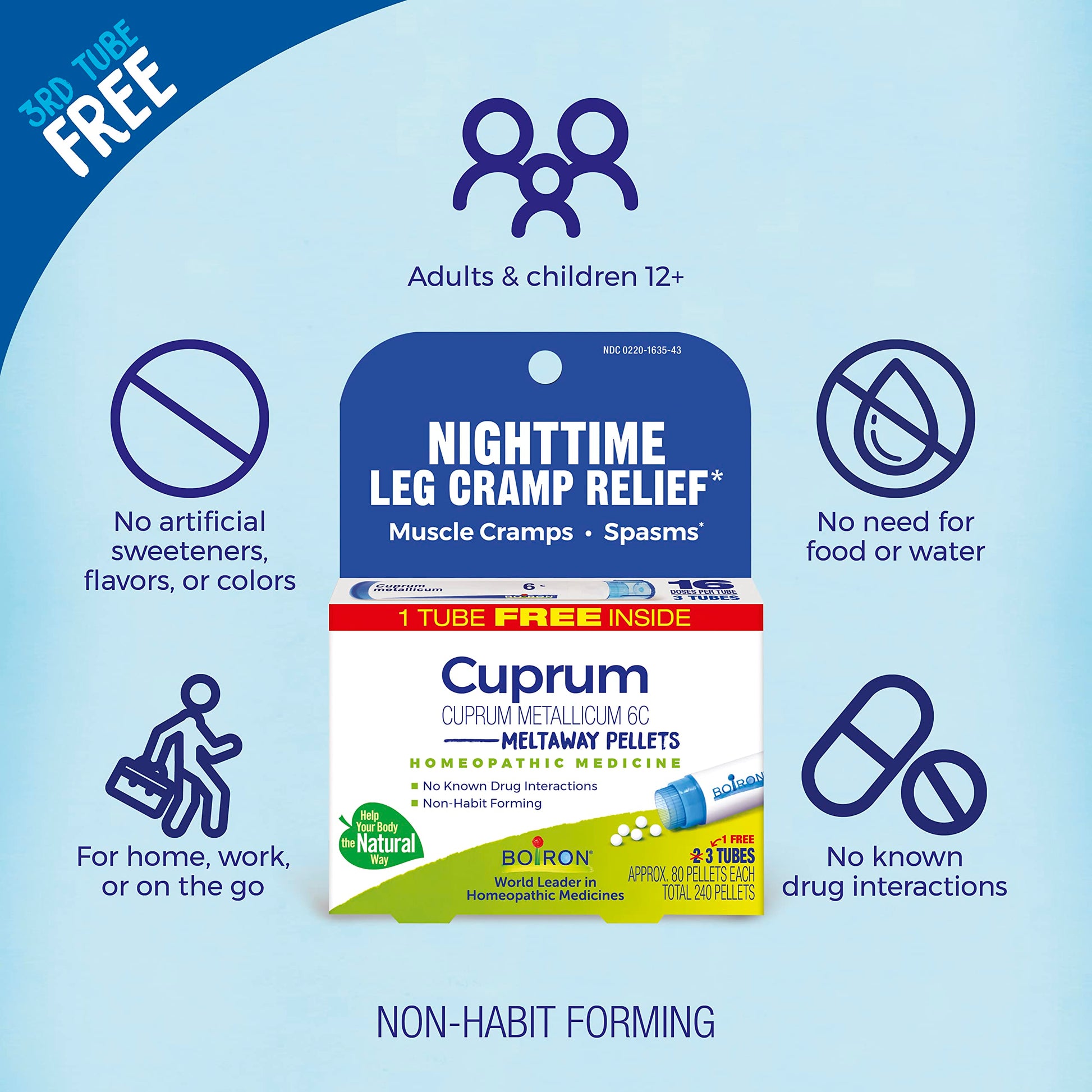 Boiron Cuprum Metallicum 6C Homeopathic Medicine for Nighttime Leg Cramp Relief, Muscle Cramps, and Spasms - 3 Count (240 Pellets) Boiron Au supplements