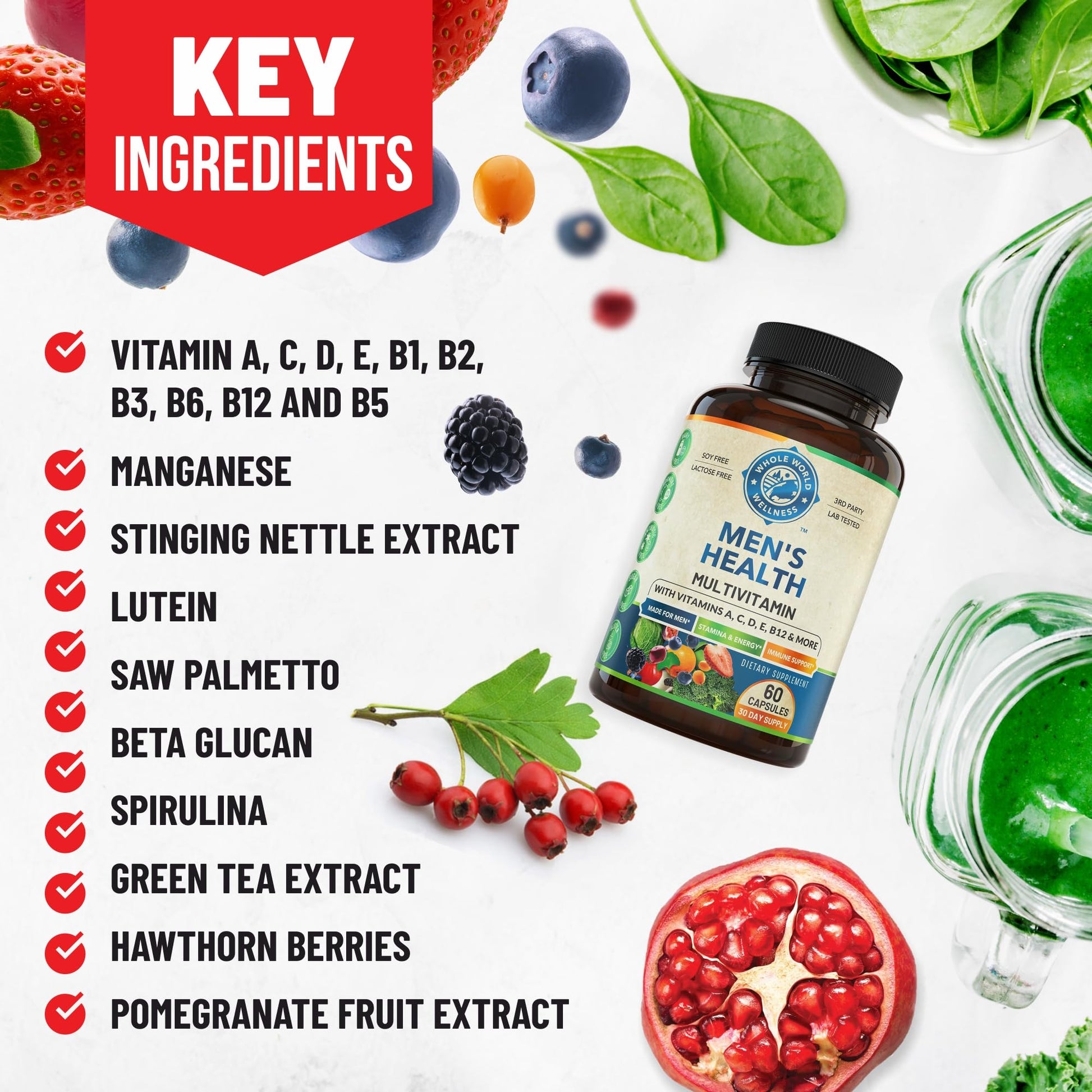 Whole World Wellness Mens Daily Multivitamin Multimineral Supplement for Energy, Focus, Stamina & Performance. Made for Men with 30+ Nutrients, Fruit & Energy Blend. Mens Vitamins, Made in The USA. WHOLE WORLD WELLNESS Au supplements