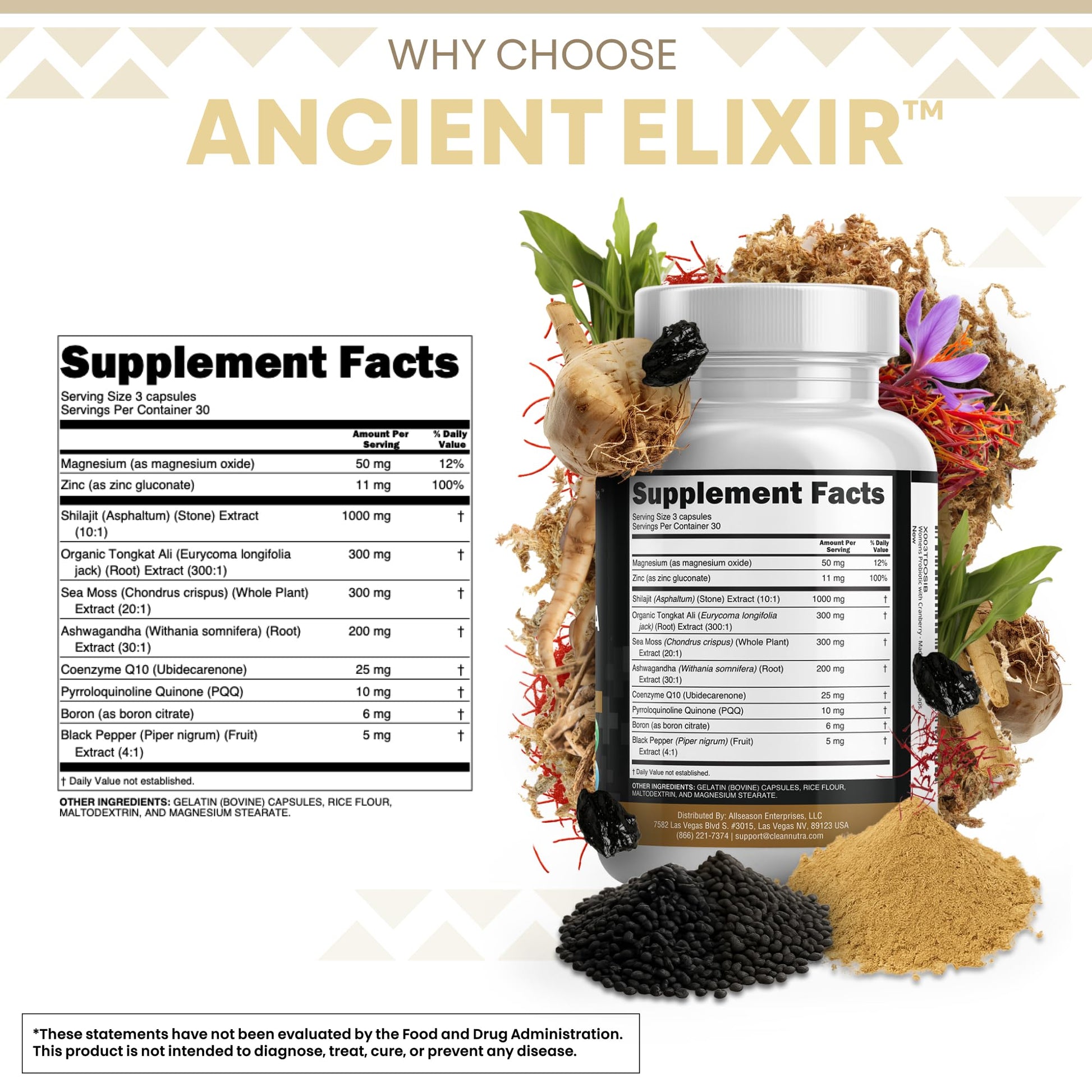 Clean Nutraceuticals Shilajit Supplement for Men with Sea Moss, Tongkat Ali, Ashwagandha, Boron, Zinc, CoQ10, PQQ - Fulvic Acid Capsules - Energy Support - 90 Count - Resin, Gummy & Powder Alternative Clean Nutraceuticals Au supplements