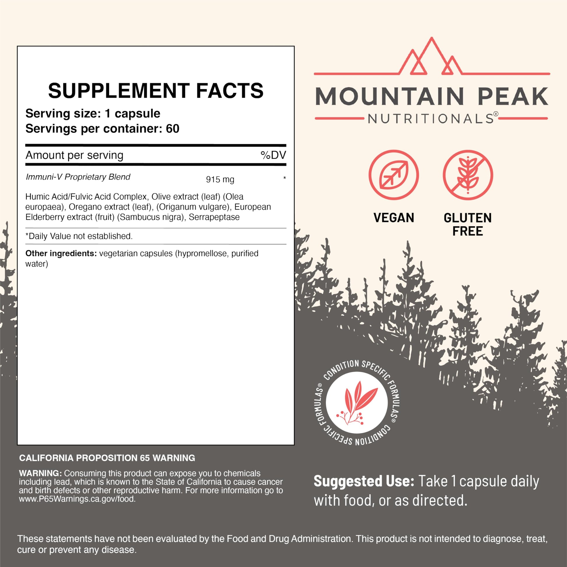 Mountain Peak Nutritionals Immuni-V - Immune System & Whole Body Support Supplement - Natural Antioxidant Booster with Humic Acid, Olive Extract, & Elderberry (60 Vegetarian Capsules) Mountain Peak Nutritionals Au supplements