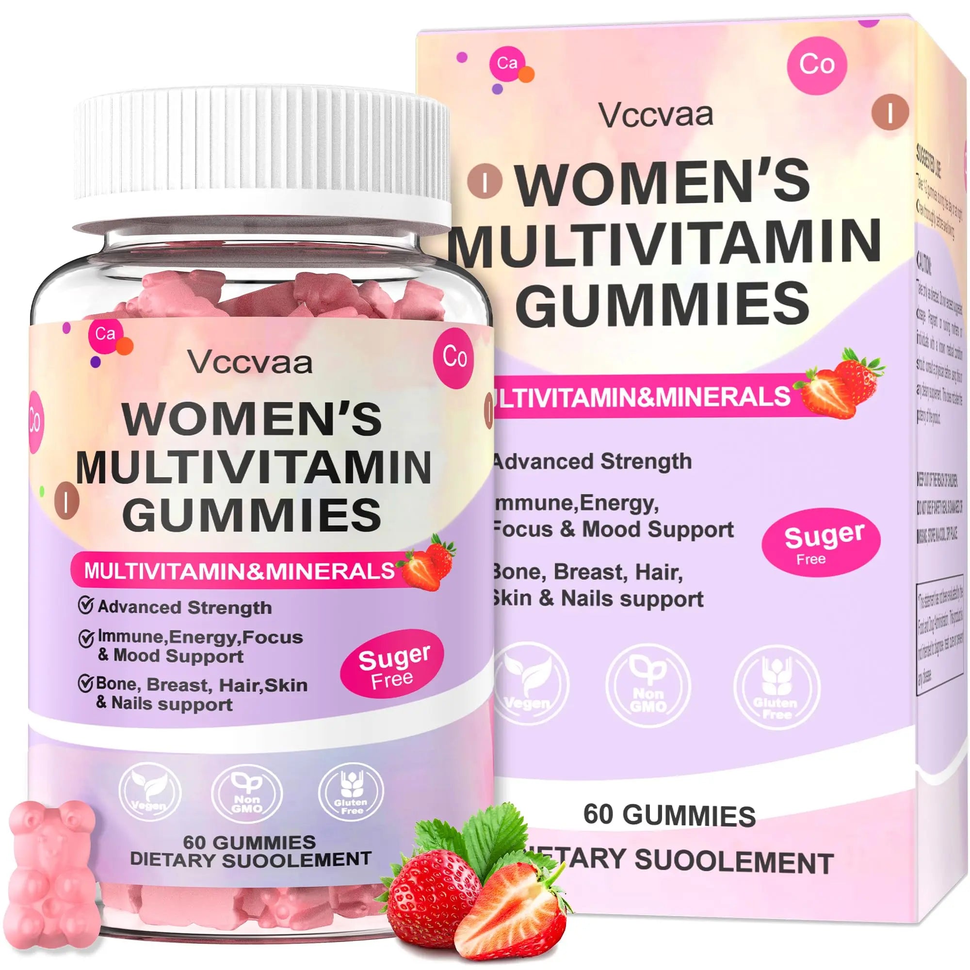 Vccvaa Sugar Free Multivitamin Gummies for Women 14+ with Iron, Inositol, Folate, Vitamins A C D3 E B12 K2, Herbal & Mineral Blend Vccvaa Au supplements