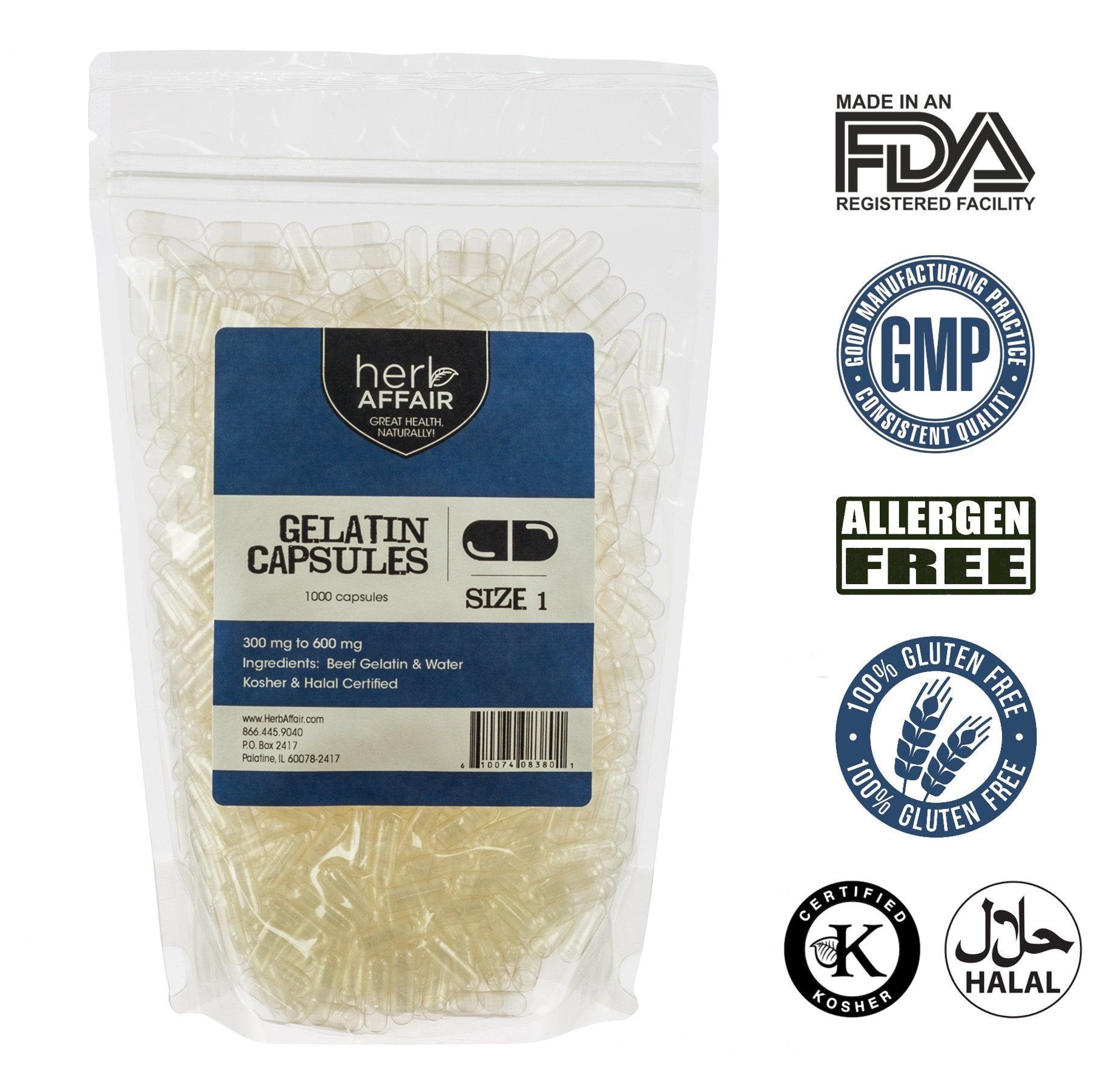Herb Affair Clear Empty Gelatin Capsules Size 1-1000 Count – Holds 300-600mg - Great for Dogs and Kids Medication - Works with Most Capsule Fillers Herb Affair Au supplements