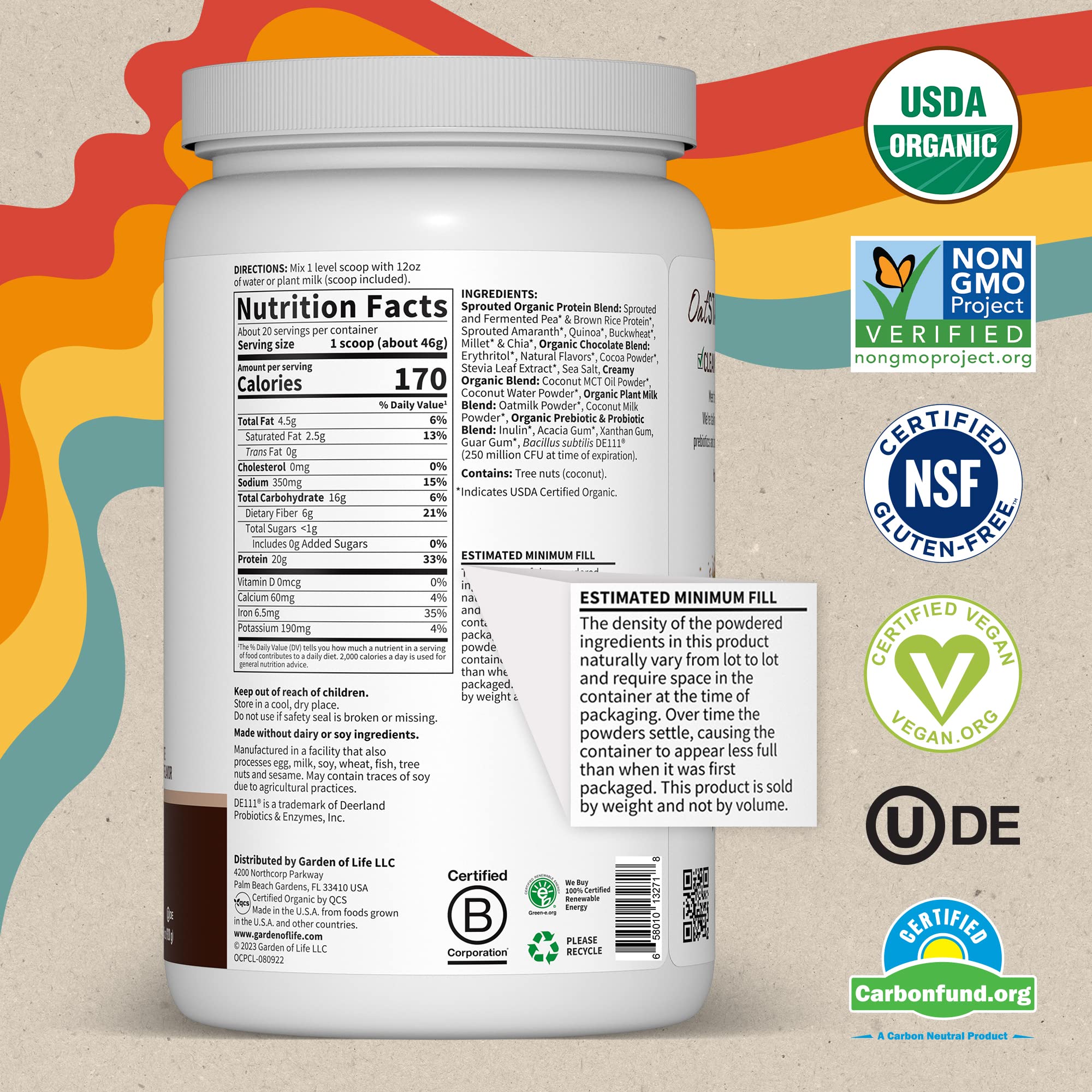 Garden of Life Creamy Organic Vegan Protein Powder + OatMilk, 20g Complete Plant Garden of Life Au supplements