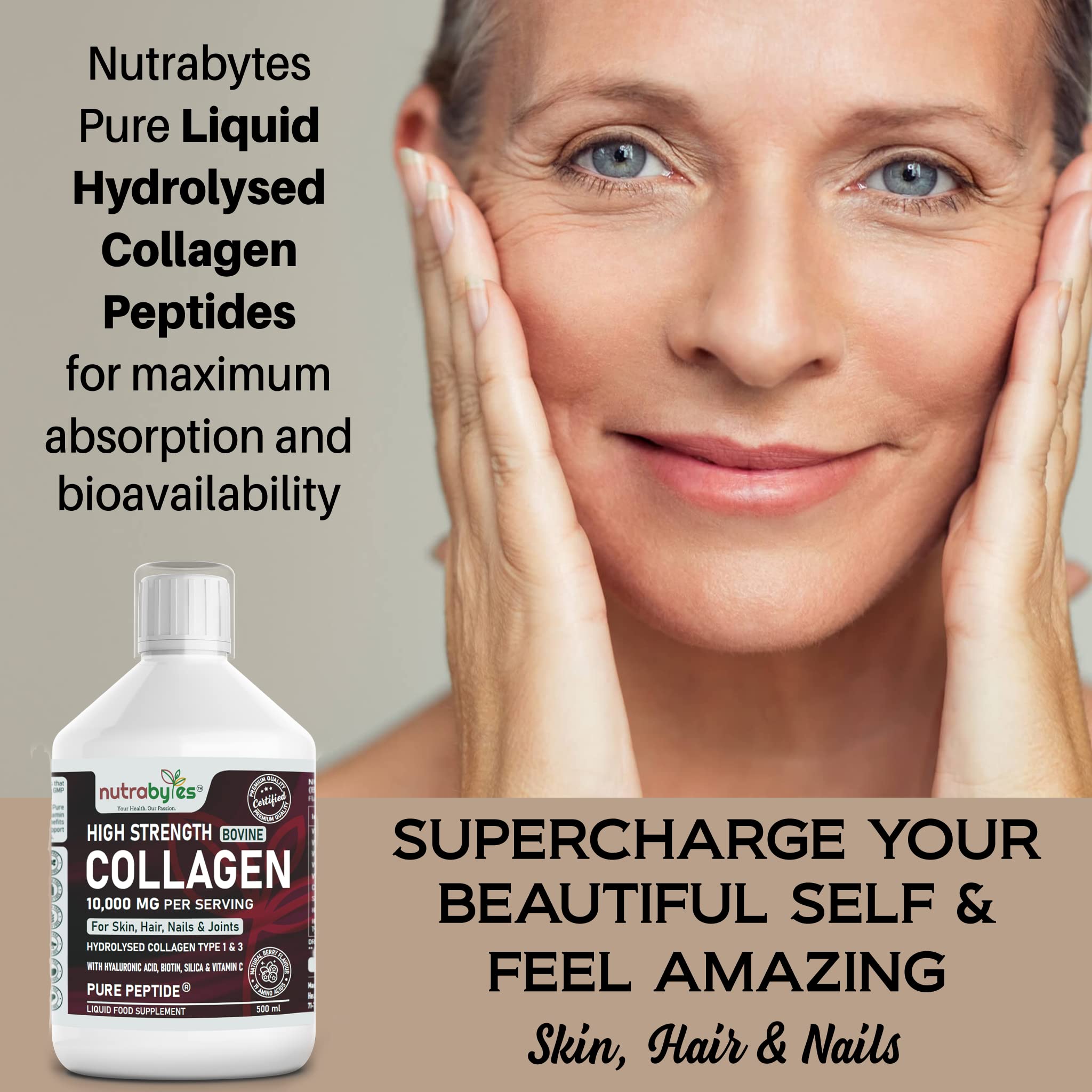 Collagen Liquid 10000mg, Hydrolysed Peptides | Hyaluronic Acid, Biotin, Silica, Vitamin C, Vitamin B12 NUTRABYTES Au supplements