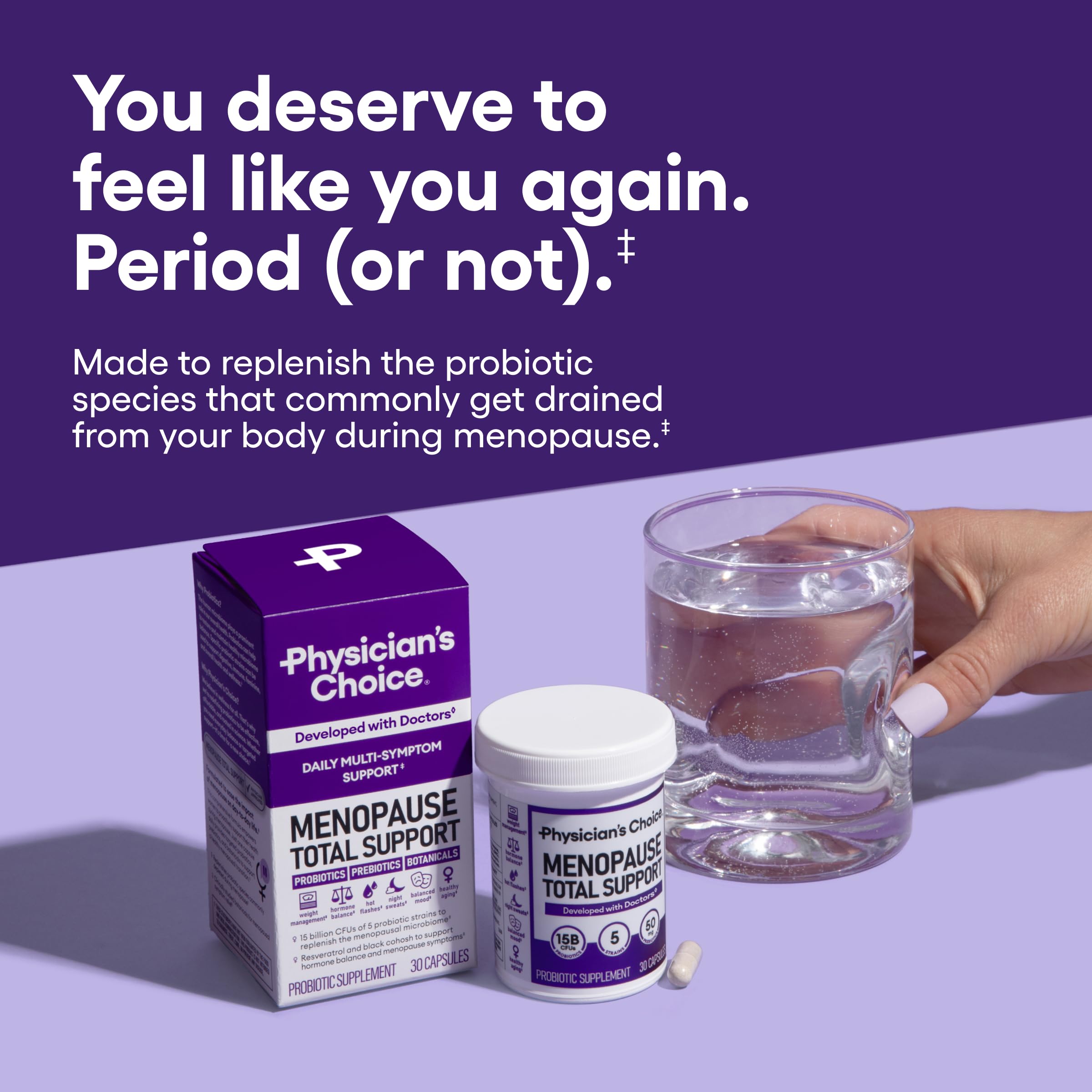 Physician's CHOICE Menopause Probiotic Supplement for Women - Supports Hormone Balance, Hot Flashes, Night Sweats, Weight Management, Bloating & Gut Health - with Black Cohosh, Resveratrol+ - 30ct Physician's CHOICE Au supplements