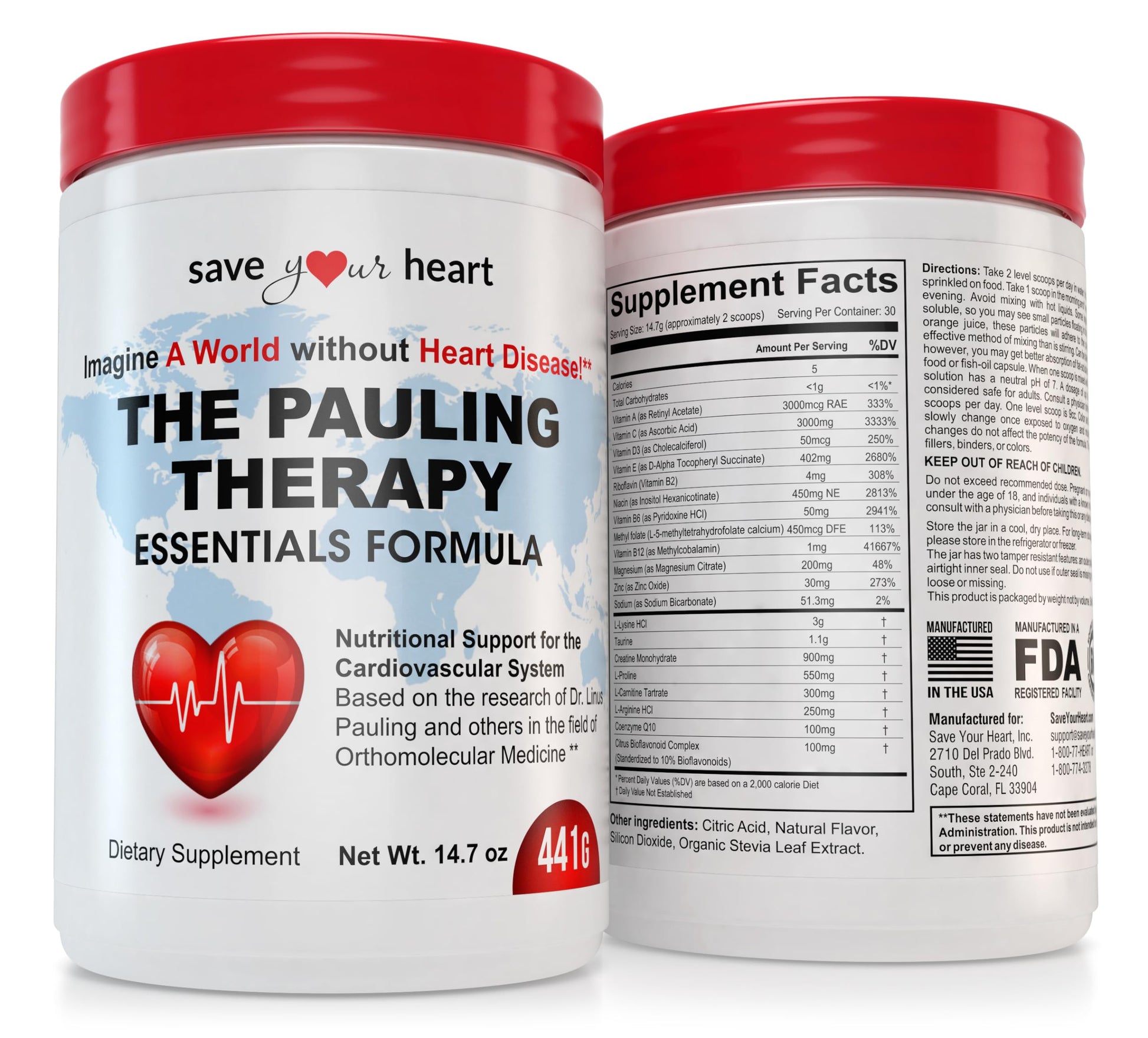 SAVE YOUR HEART Cardio Heart Health Powder Supplement - The Pauling Therapy Essentials Formula (PTEF) Healthy Vitamin C, B-12, L-Lysine, L-Arginine, Magnesium, Zinc + Vitamins, Minerals & Antioxidants SAVE YOUR HEART Au supplements