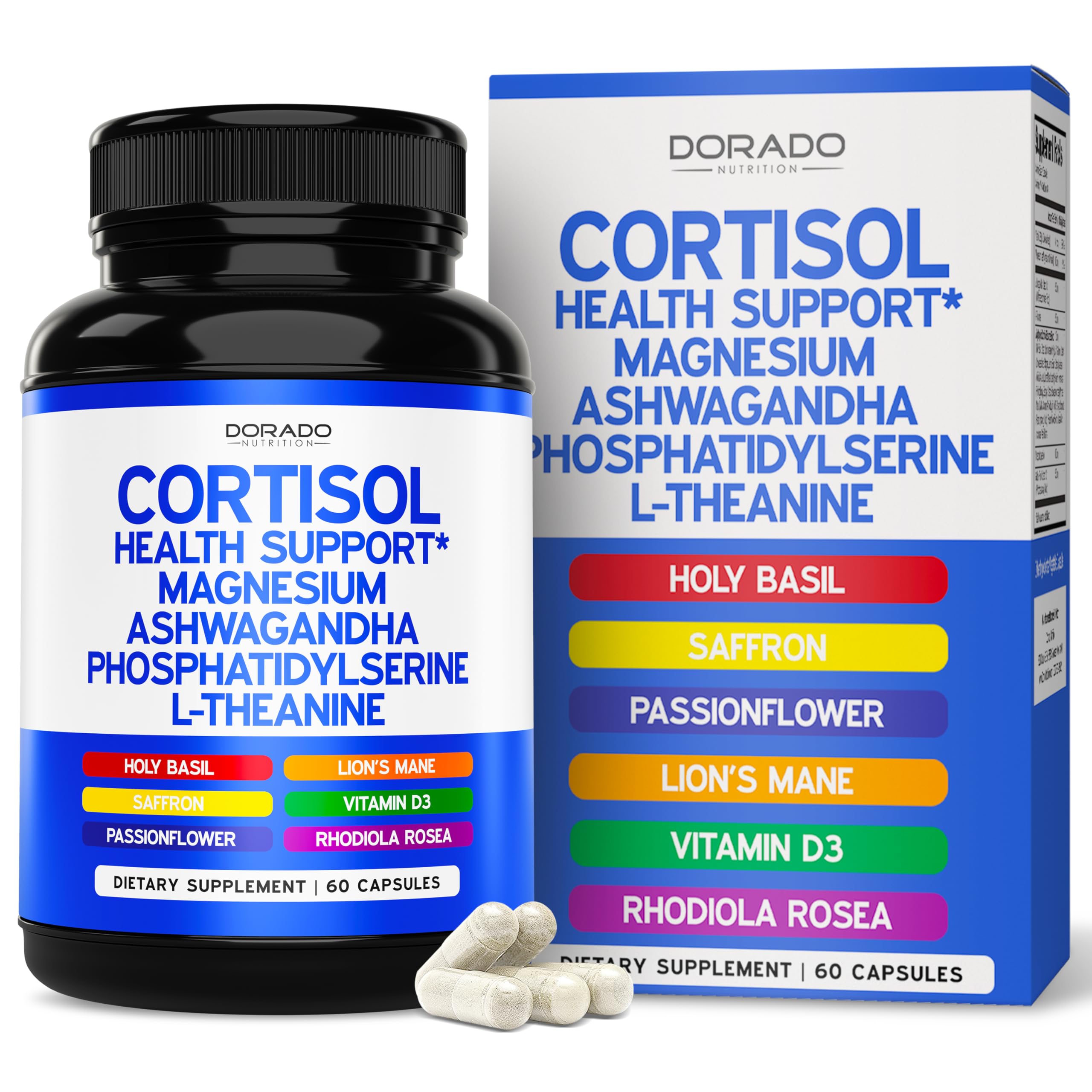 Cortisol Supplements for Women & Men with 14 in1 Blend (Magnesium, Ashwagandha, L Theanine & More) Healthy Cortisol Balance & Calm Mood Support - Third Party Tested, Non GMO, USA Made - 60 Count DORADO NUTRITION Au supplements