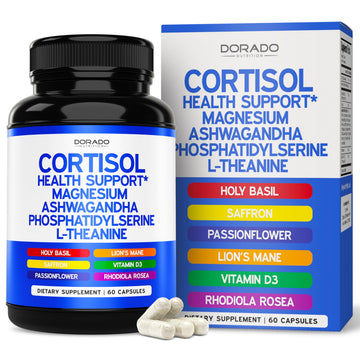 Cortisol Supplements for Women & Men with 14 in1 Blend (Magnesium, Ashwagandha, L Theanine & More) Healthy Cortisol Balance & Calm Mood Support - Third Party Tested, Non GMO, USA Made - 60 Count DORADO NUTRITION Au supplements